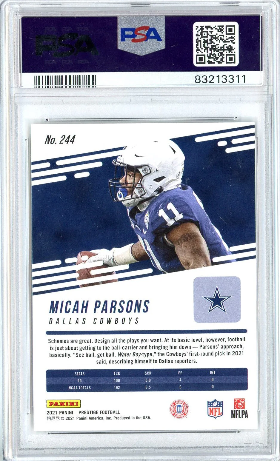 Graded 2021 Prestige Micah Parsons #244 Diamond Xtra Points Rookie RC Football Card PSA 10 Gem Mint - Image 2