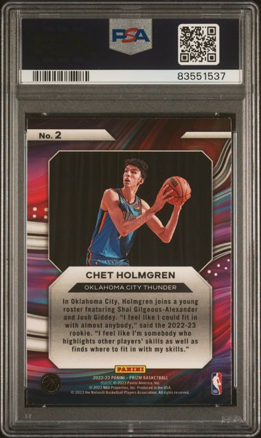 Graded 2022 Panini Prizm Chet Holmgren #2 Instant Impact Rookie RC Basketball Card PSA 10 Gem Mint - Image 2