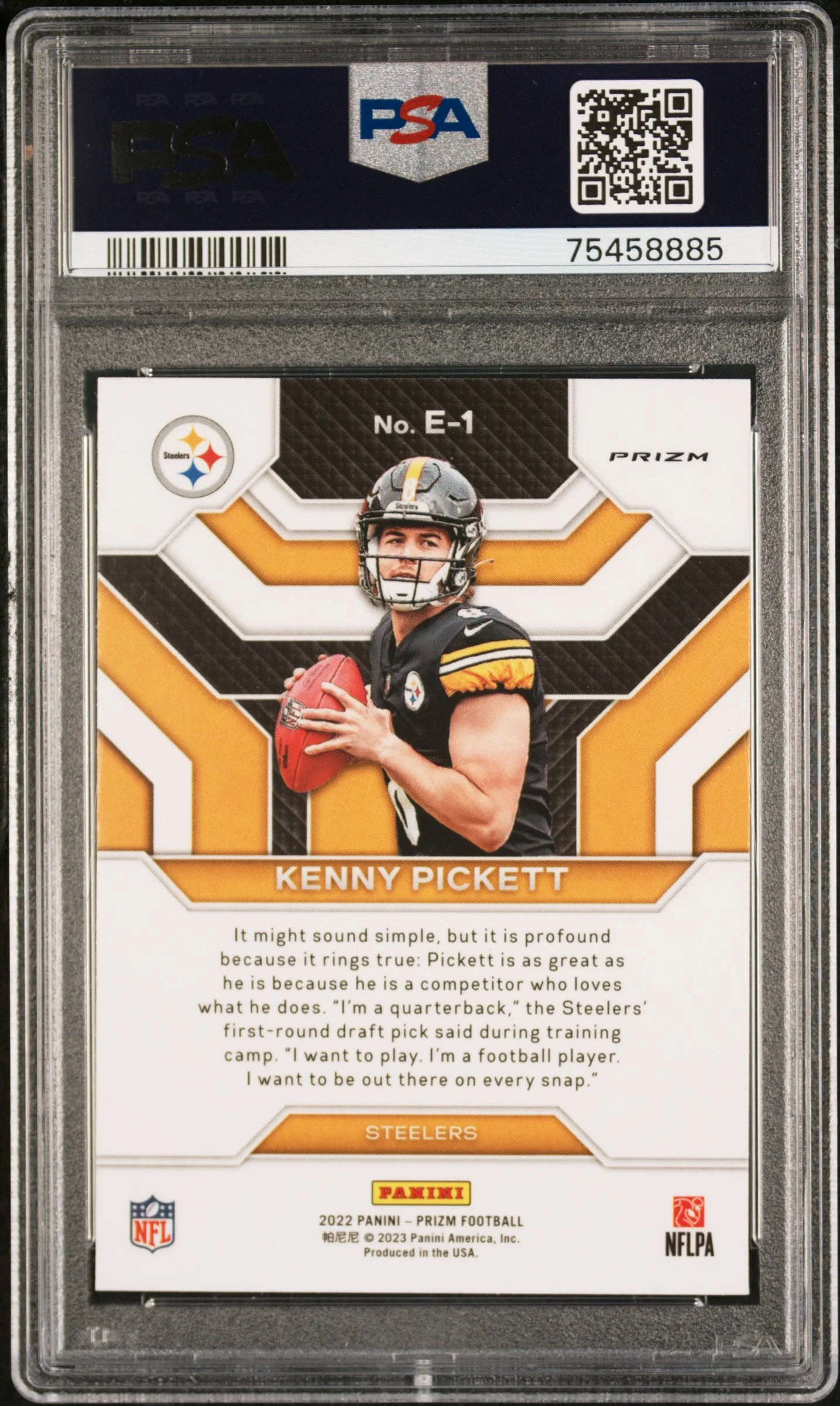 Graded 2022 Panini Prizm Kenny Pickett #E1 Emergent Silver Prizm Rookie RC Football Card PSA 10 Gem Mint - Image 2