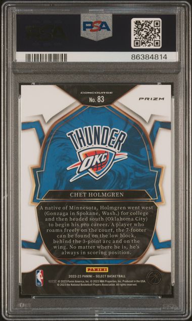 Graded 2022 Panini Select Chet Holmgren #83 Blue Prizm Rookie RC Basketball Card PSA 10 Gem Mint - Image 2