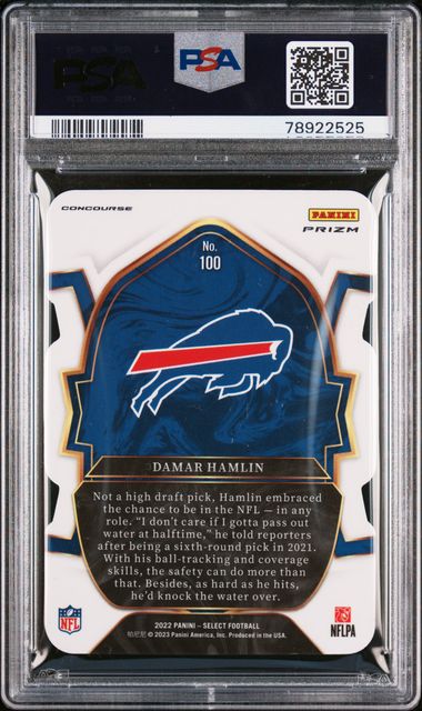 Graded 2022 Panini Select Damar Hamlin #100 Die-Cut Green/Yellow Prizm Rookie RC Football Card PSA 10 Gem Mint - Image 2