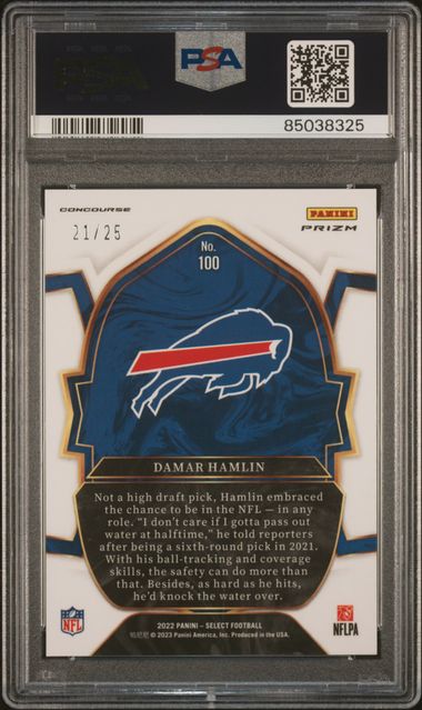 Graded 2022 Panini Select Damar Hamlin #100 Tie-Dye Prizm Rookie RC Football Card PSA 10 Gem Mint - Image 2