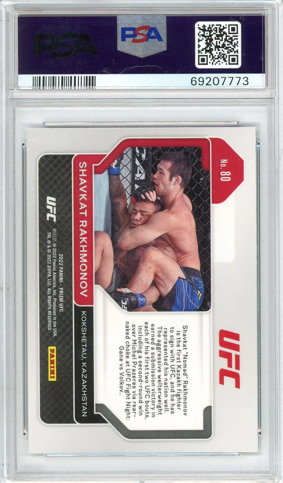 Graded 2022 Prizm UFC Shavkat Rakhmonov #80 Rookie RC UFC MMA Card PSA 10 Gem Mint - Image 2