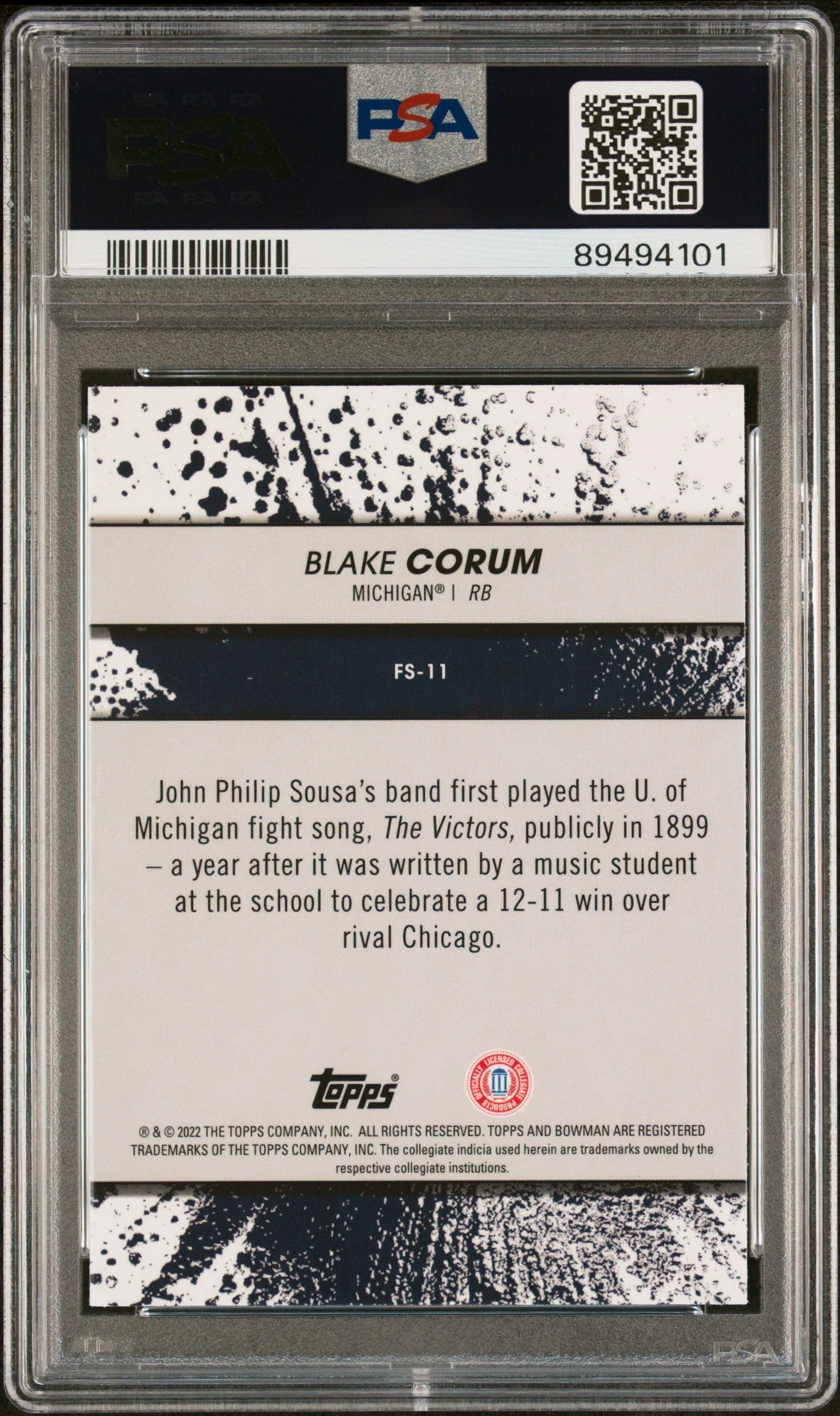 Graded 2022 Topps Bowman Best University Blake Corum #FS11 Fight Song Rookie RC Football Card PSA 10 Gem Mint - Image 2