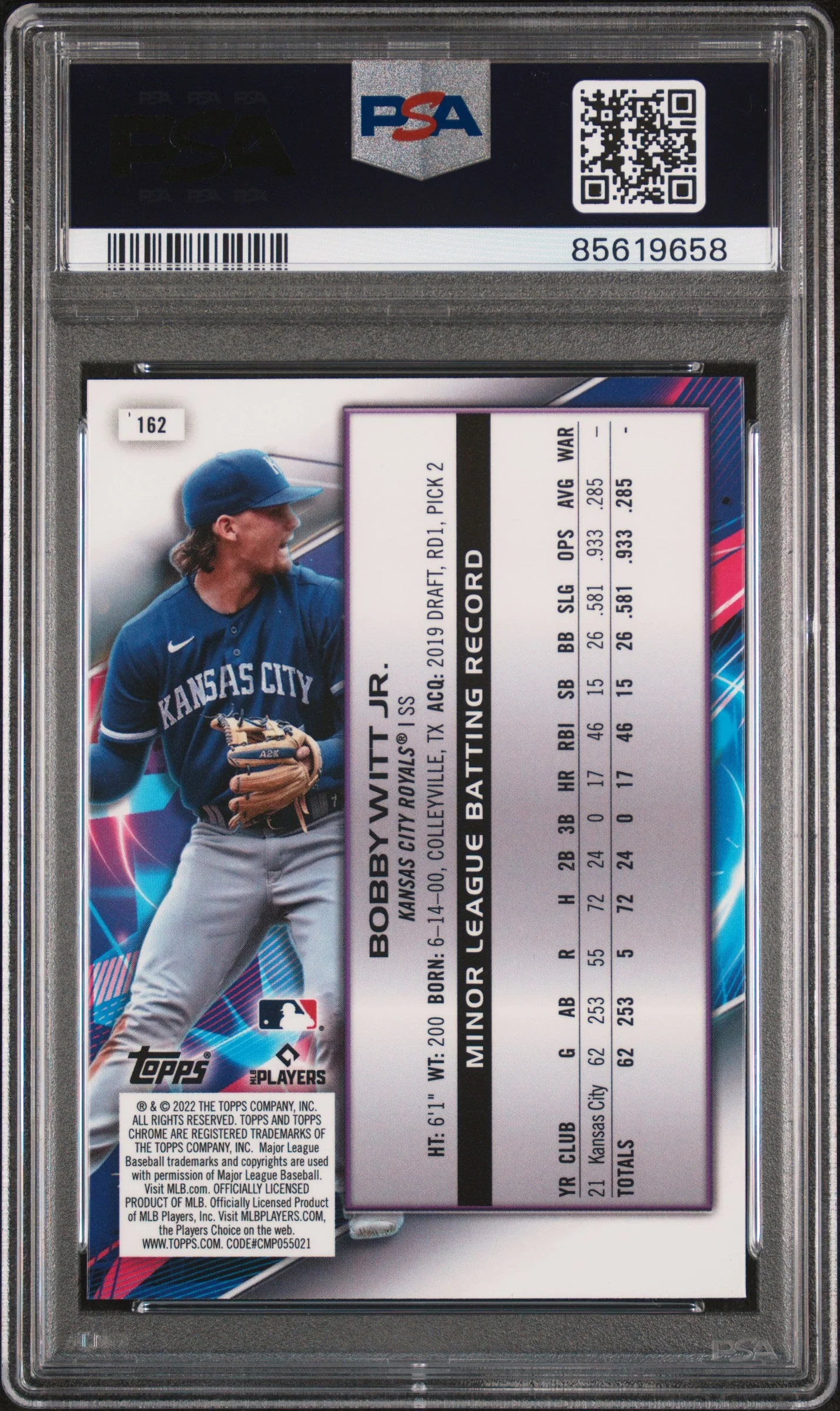 Graded 2022 Topps Cosmic Chrome Bobby Witt Jr. #162 Rookie RC Baseball Card PSA 10 Gem Mint - Image 2