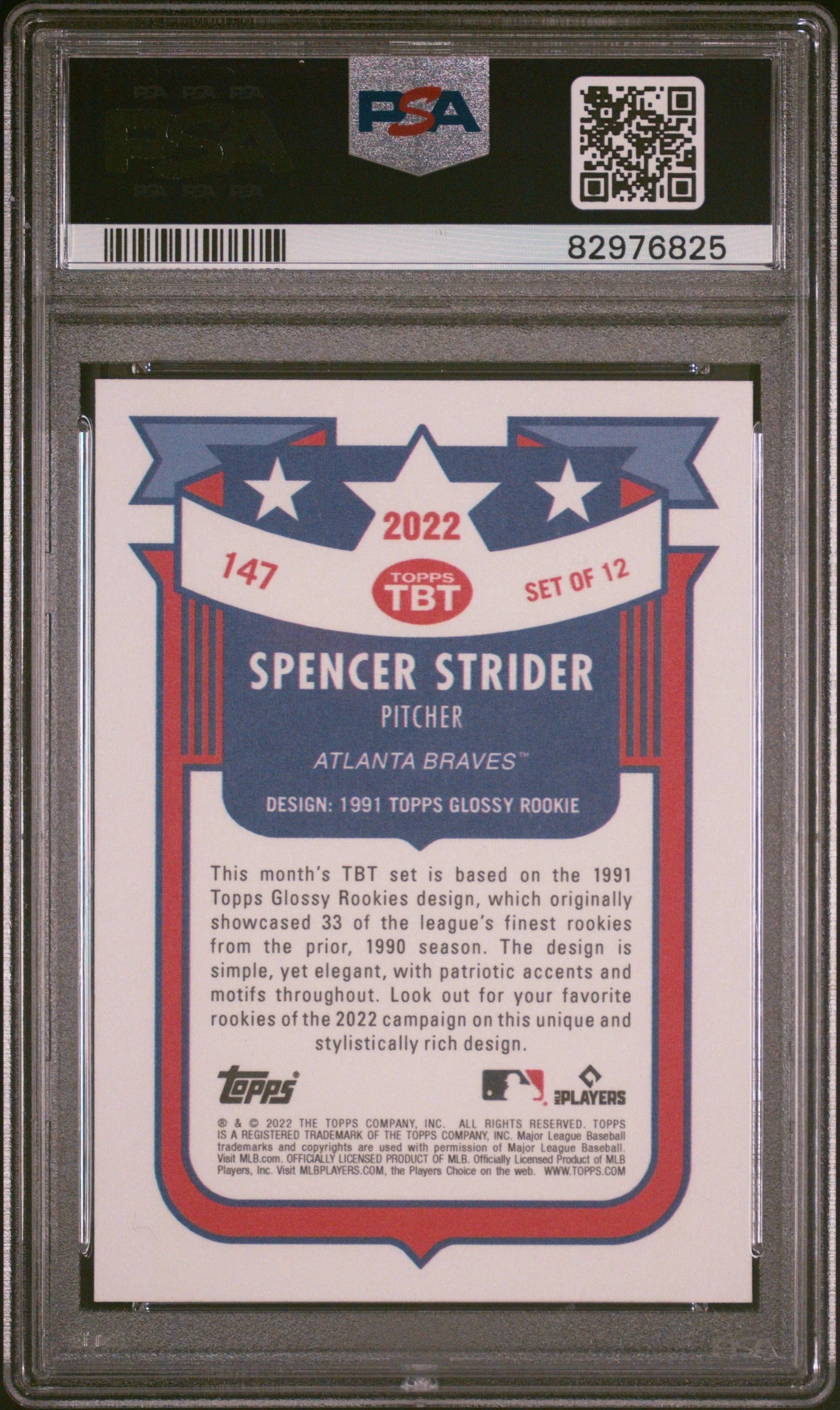 Graded 2022 Topps Spencer Strider #147 Throwback Thursday Rookie RC Baseball Card PSA 10 Gem Mint - Image 2