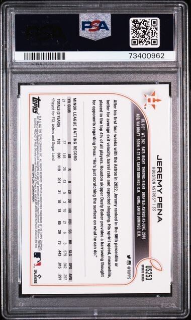 Graded 2022 Topps Update Jeremy Pena #US253 Rookie RC Baseball Card PSA 10 Gem Mint - Image 2