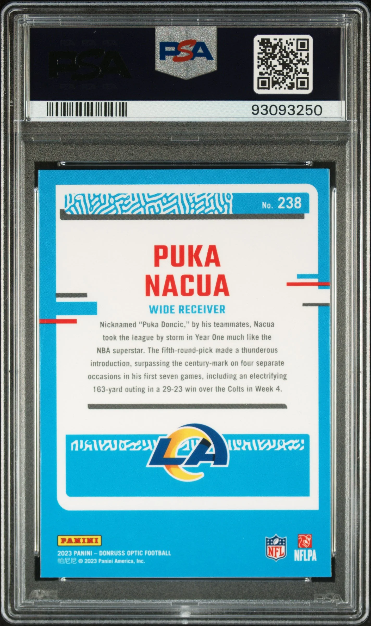 Graded 2023 Panini Donruss Optic Puka Nacua #238 Rookie RC Football Card PSA 10 Gem Mint - Image 2