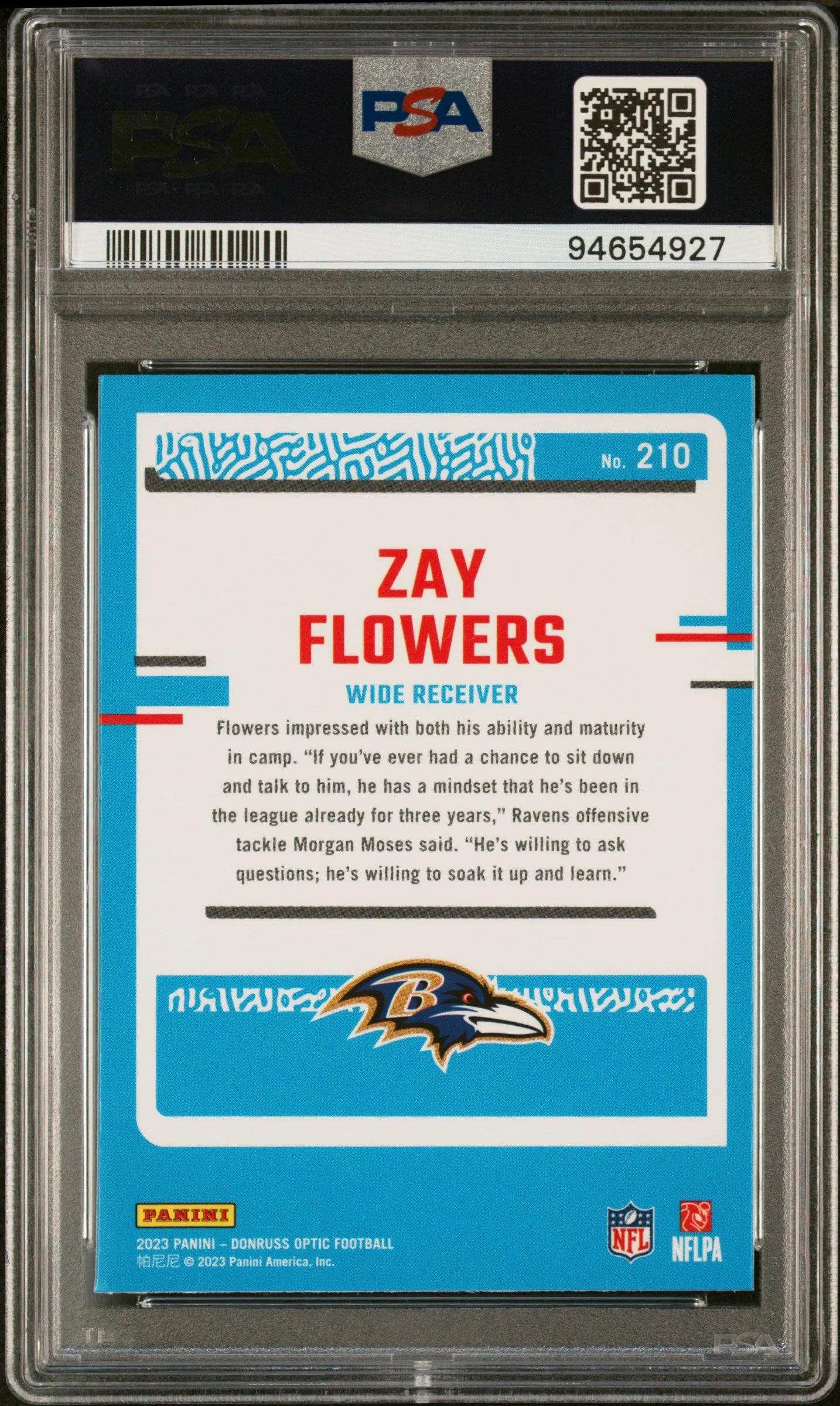 Graded 2023 Panini Donruss Optic Zay Flowers #210 Rookie RC Football Card PSA 10 Gem Mint - Image 2