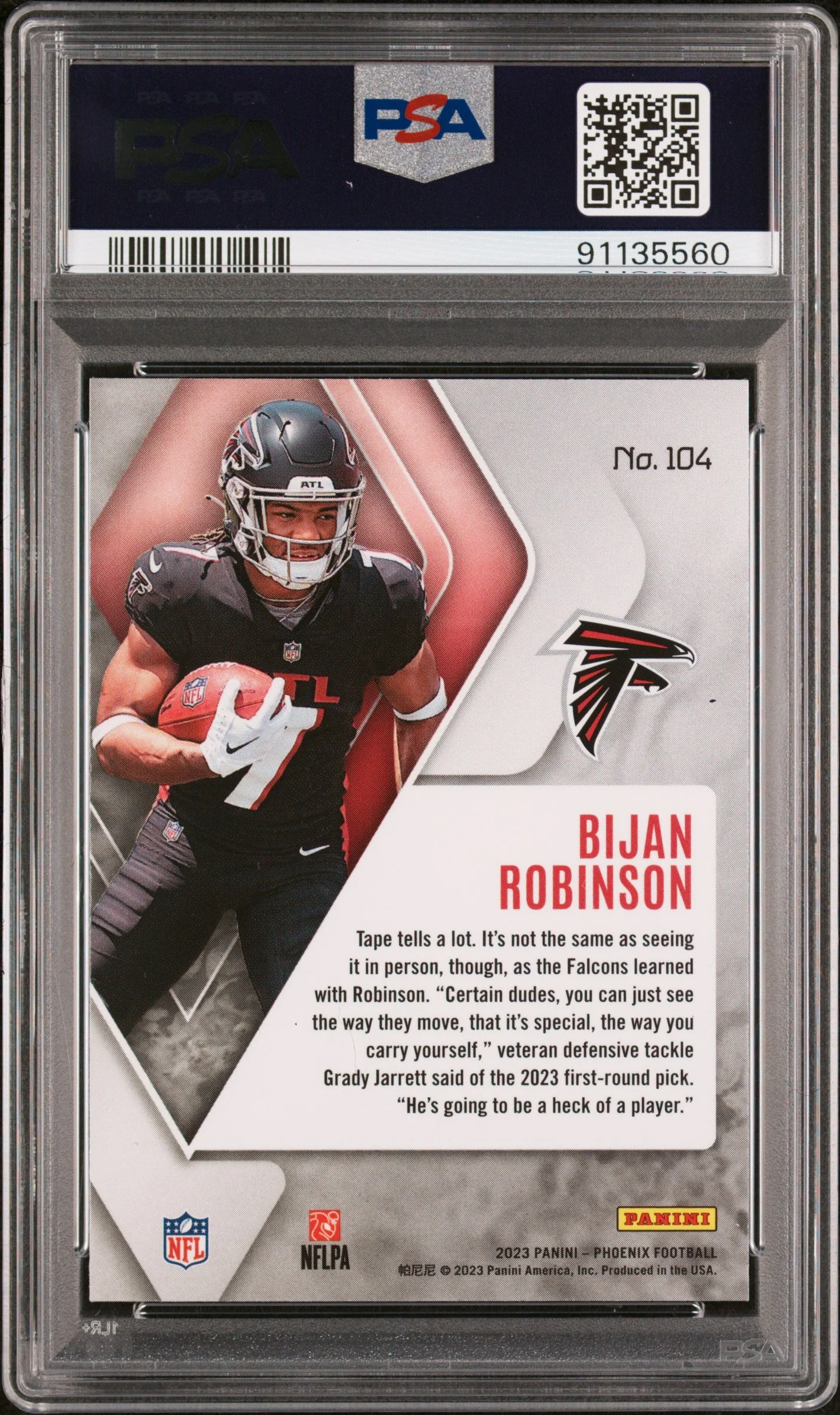 Graded 2023 Panini Phoenix Bijan Robinson #104 Silver Seismic Rookie RC Football Card PSA 10 Gem Mint - Image 2