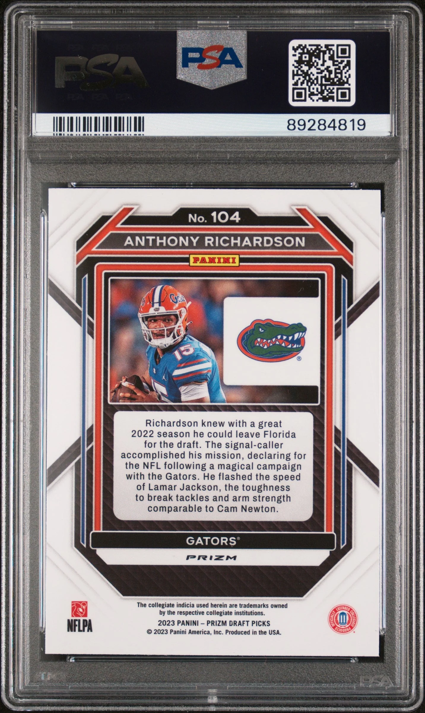 Graded 2023 Panini Prizm Draft Picks Anthony Richardson #104 Silver Rookie RC Football Card PSA 10 Gem Mint - Image 2