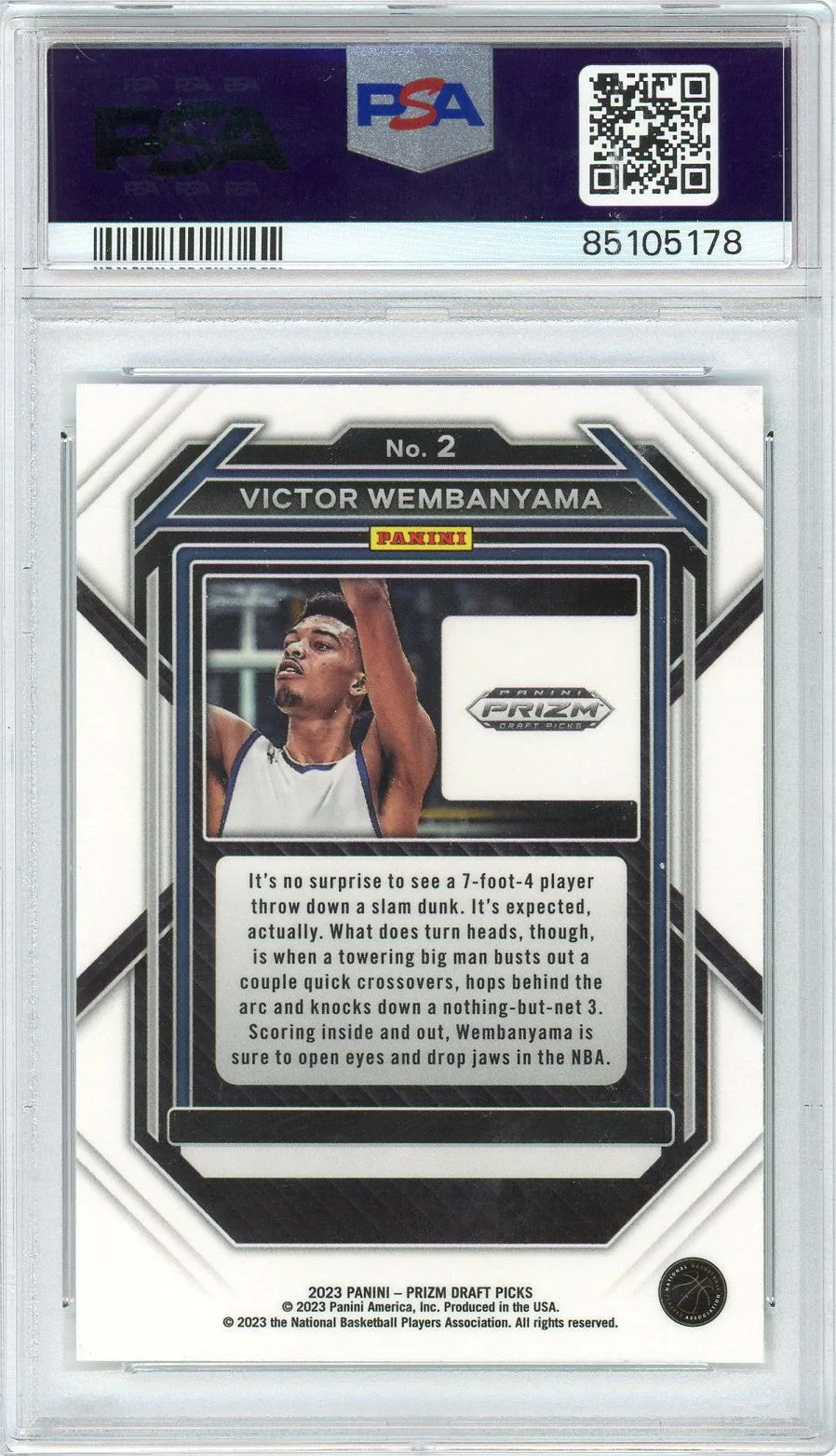 Graded 2023 Panini Prizm Draft Picks Victor Wembanyama #2 Rookie RC Basketball Card PSA 10 Gem Mint - Image 2