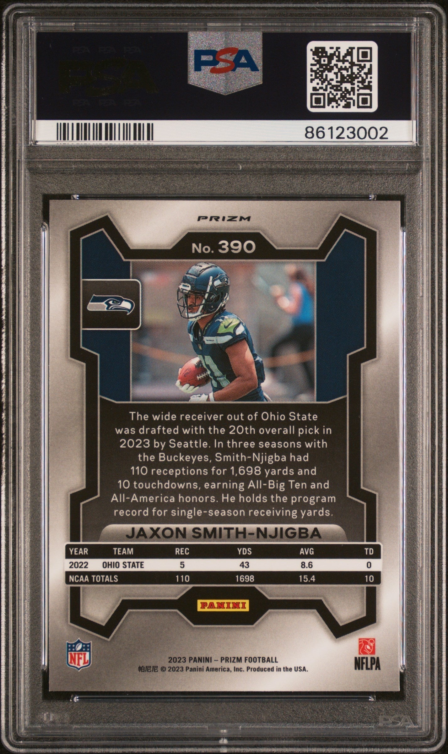 Graded 2023 Panini Prizm Jaxon Smith-Njigba #390 Disco Rookie RC Football Card PSA 10 Gem Mint - Image 2