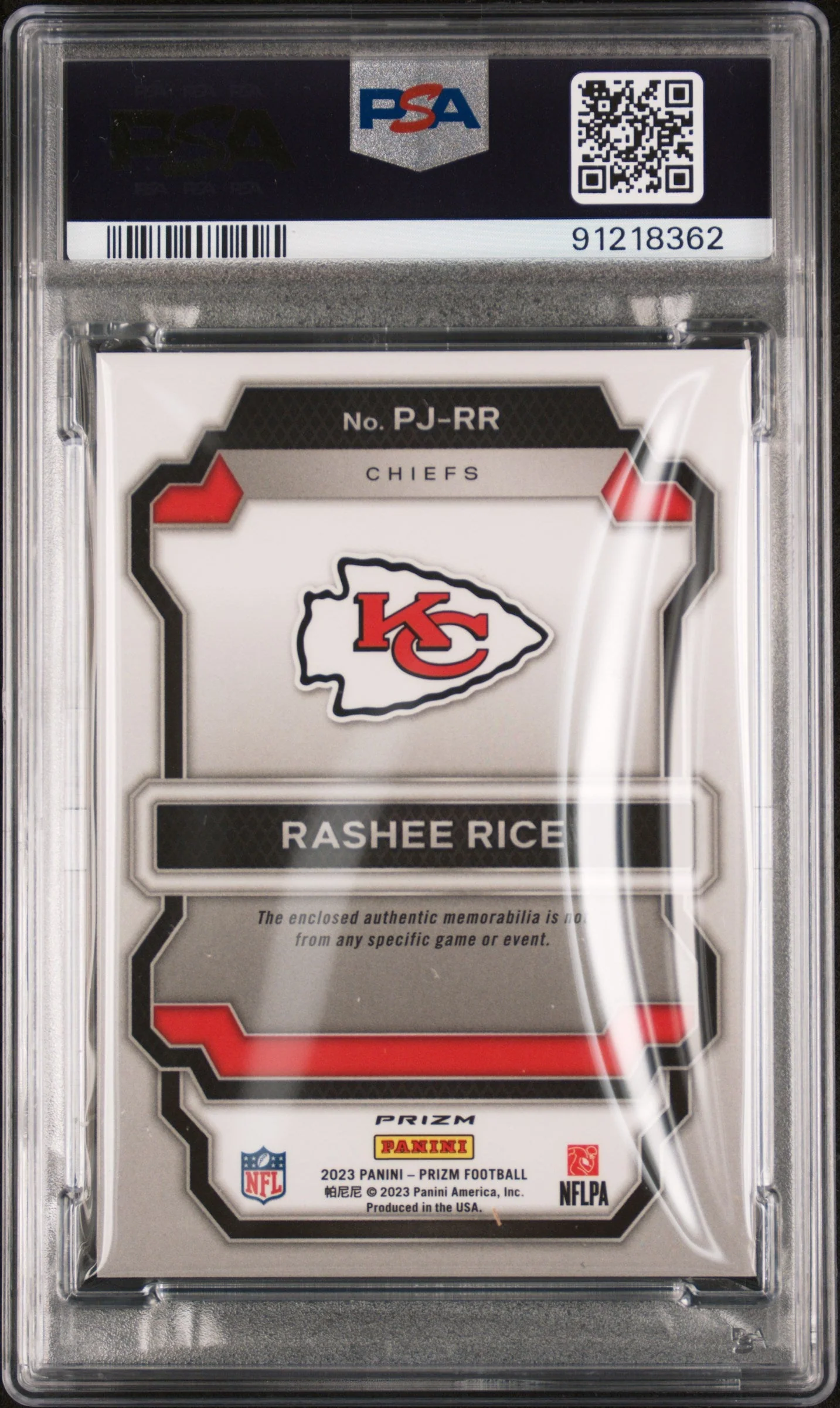 Graded 2023 Panini Prizm Rashee Rice #PJRR Premier Jersey Purple Pulsar Rookie RC Football Card PSA 10 Gem Mint - Image 2