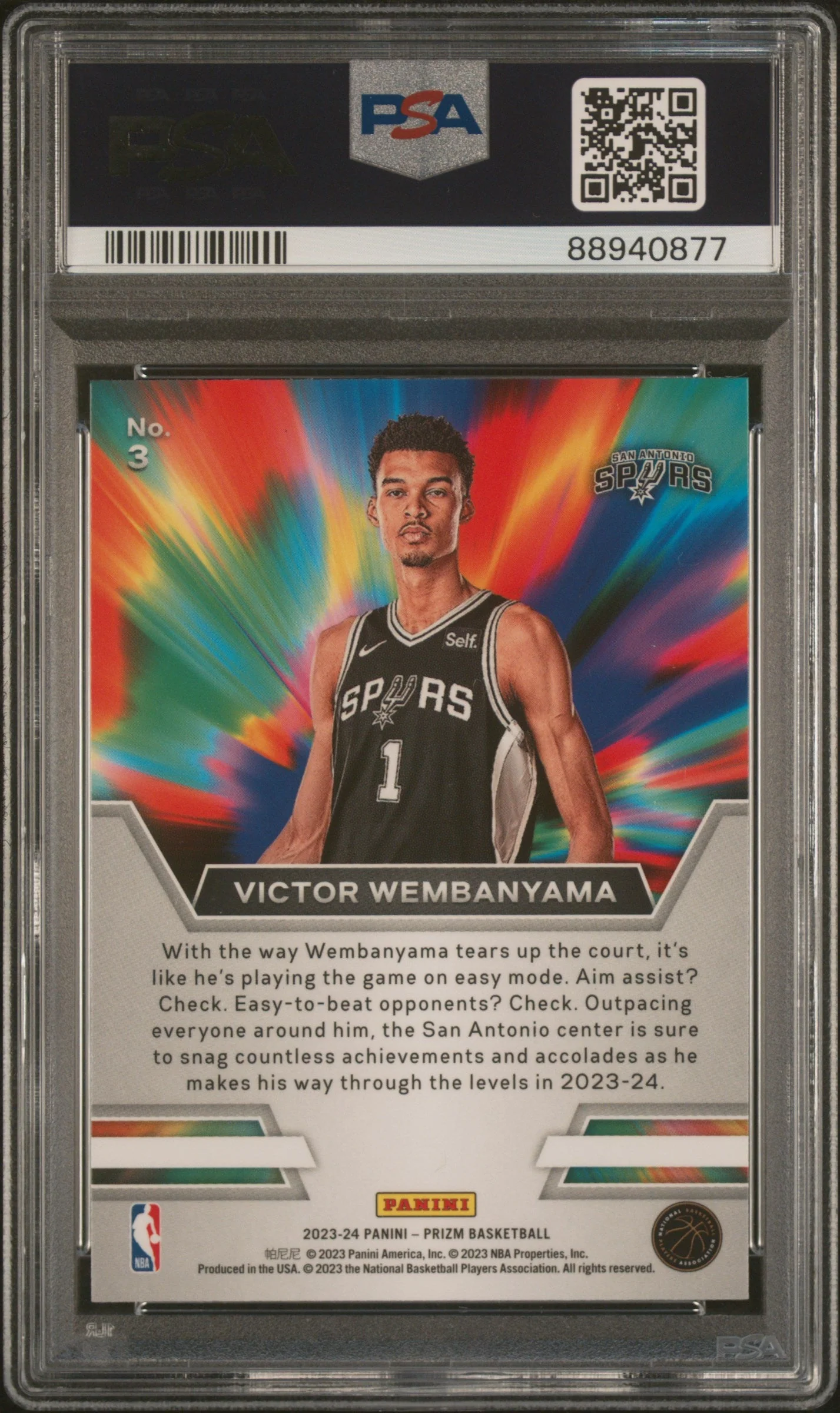 Graded 2023 Panini Prizm Victor Wembanyama #3 Instant Impact Rookie RC Basketball Card PSA 10 Gem Mint - Image 2