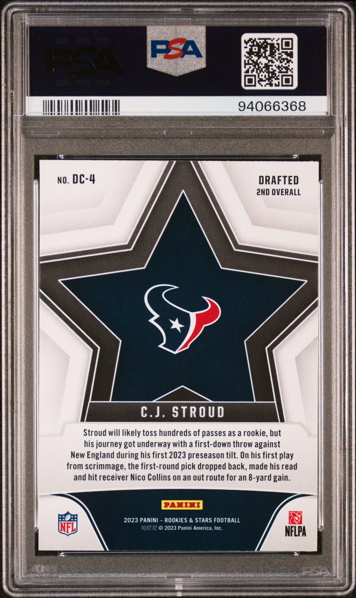 Graded 2023 Panini Rookies & Stars CJ Stroud #DC4 Draft Class Rookie RC Football Card PSA 10 Gem Mint - Image 2