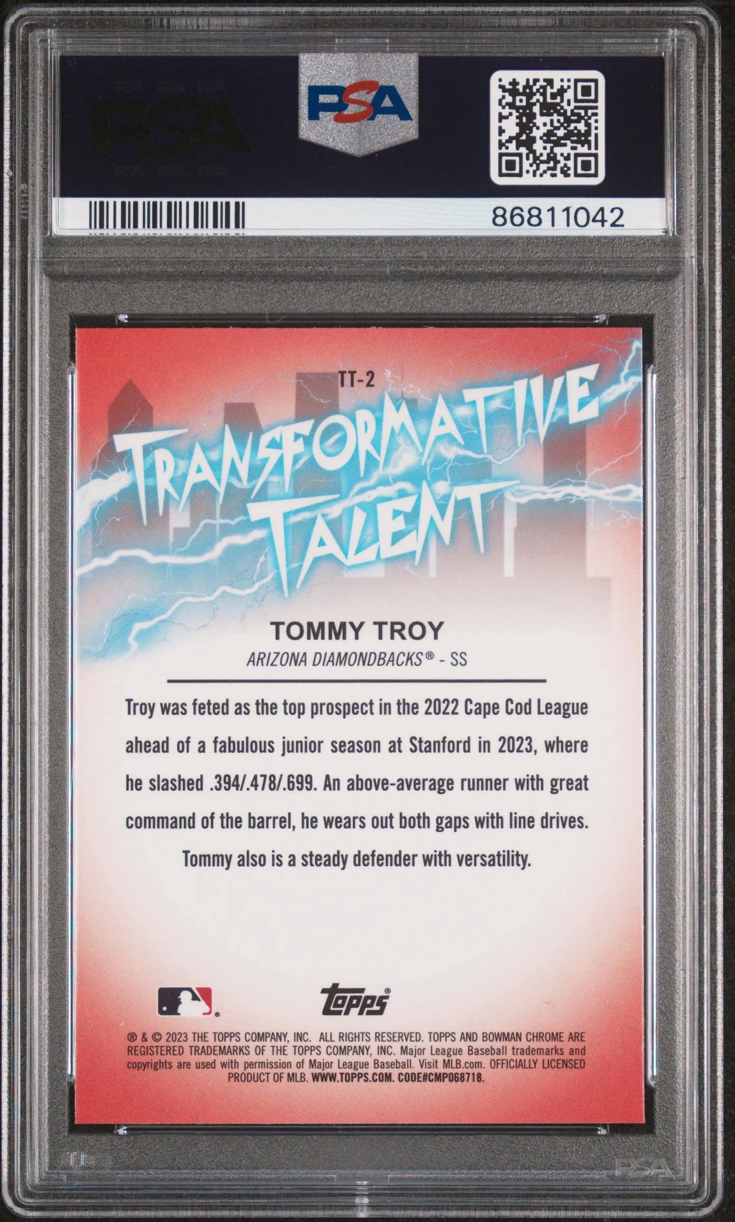 Graded 2023 Topps Bowman Draft Tommy Troy #TT2 Transformative Talent Rookie RC Baseball Card PSA 10 Gem Mint - Image 2