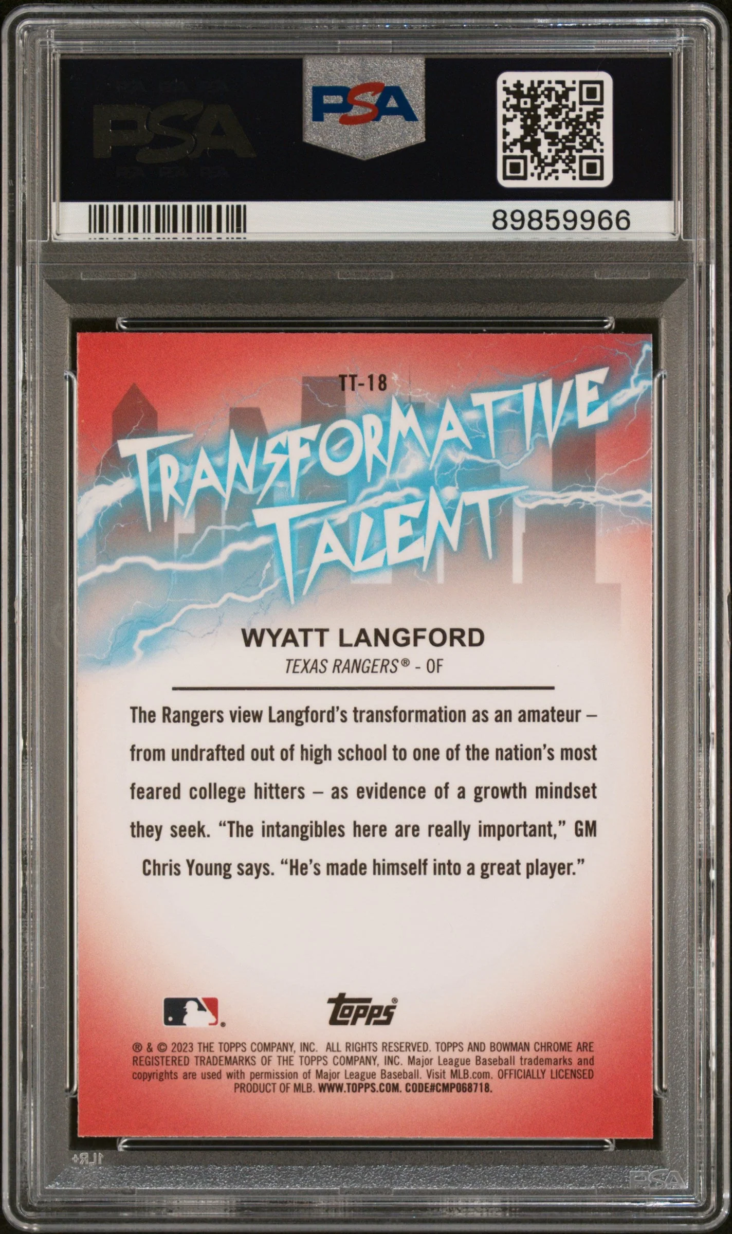 Graded 2023 Topps Bowman Draft Wyatt Langford #TT18 Transformative Talent Rookie RC Baseball Card PSA 7 Near Mint - Image 2