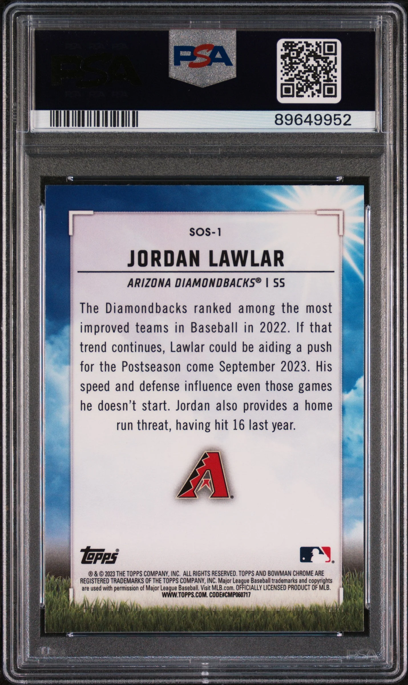 Graded 2023 Topps Bowman Jordan Lawler #SOS1 Sights on September Rookie RC Baseball Card PSA 10 Gem Mint - Image 2