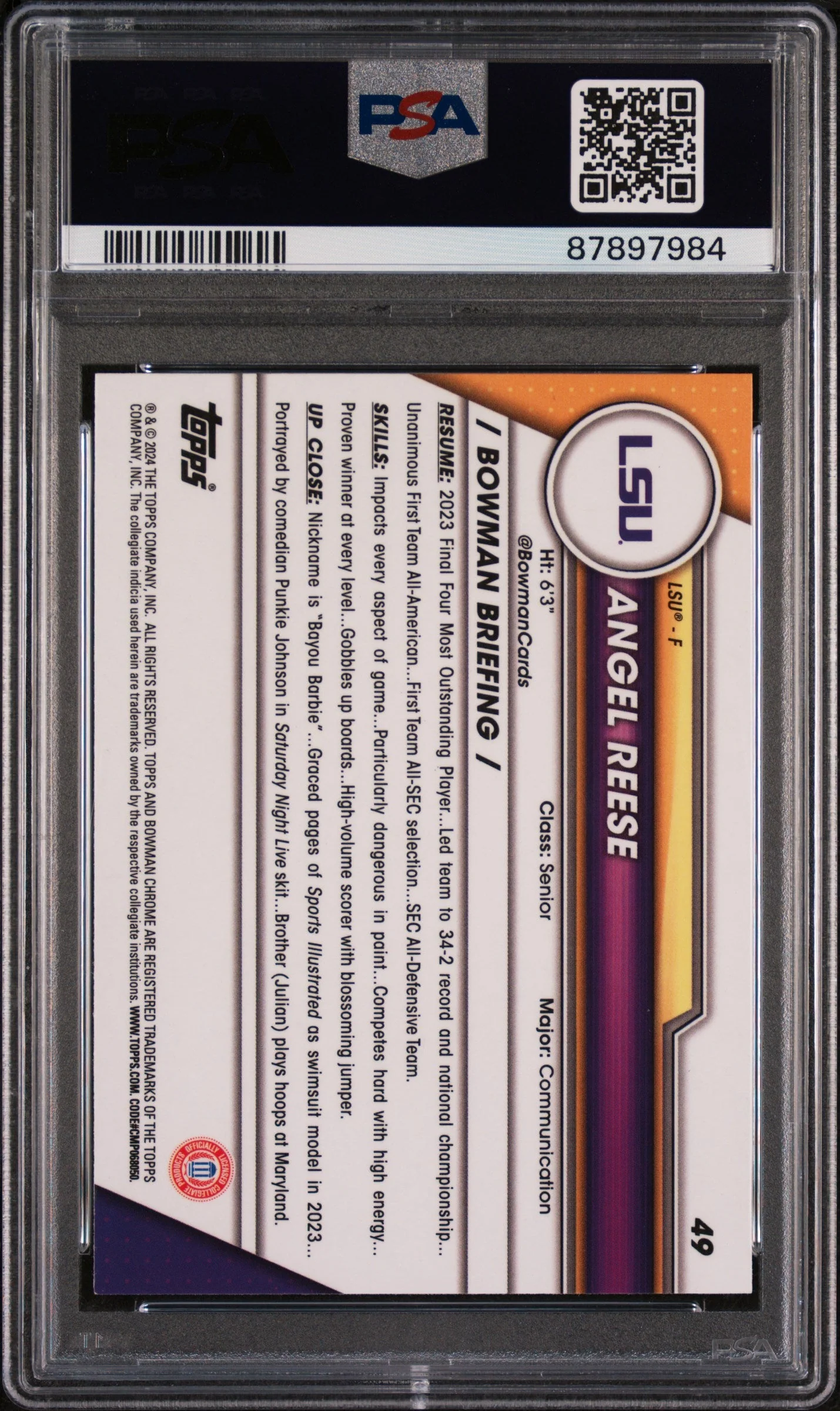Graded 2023 Topps Bowman U Chrome Angel Reese #49 Rookie RC Basketball Card PSA 10 Gem Mint - Image 2