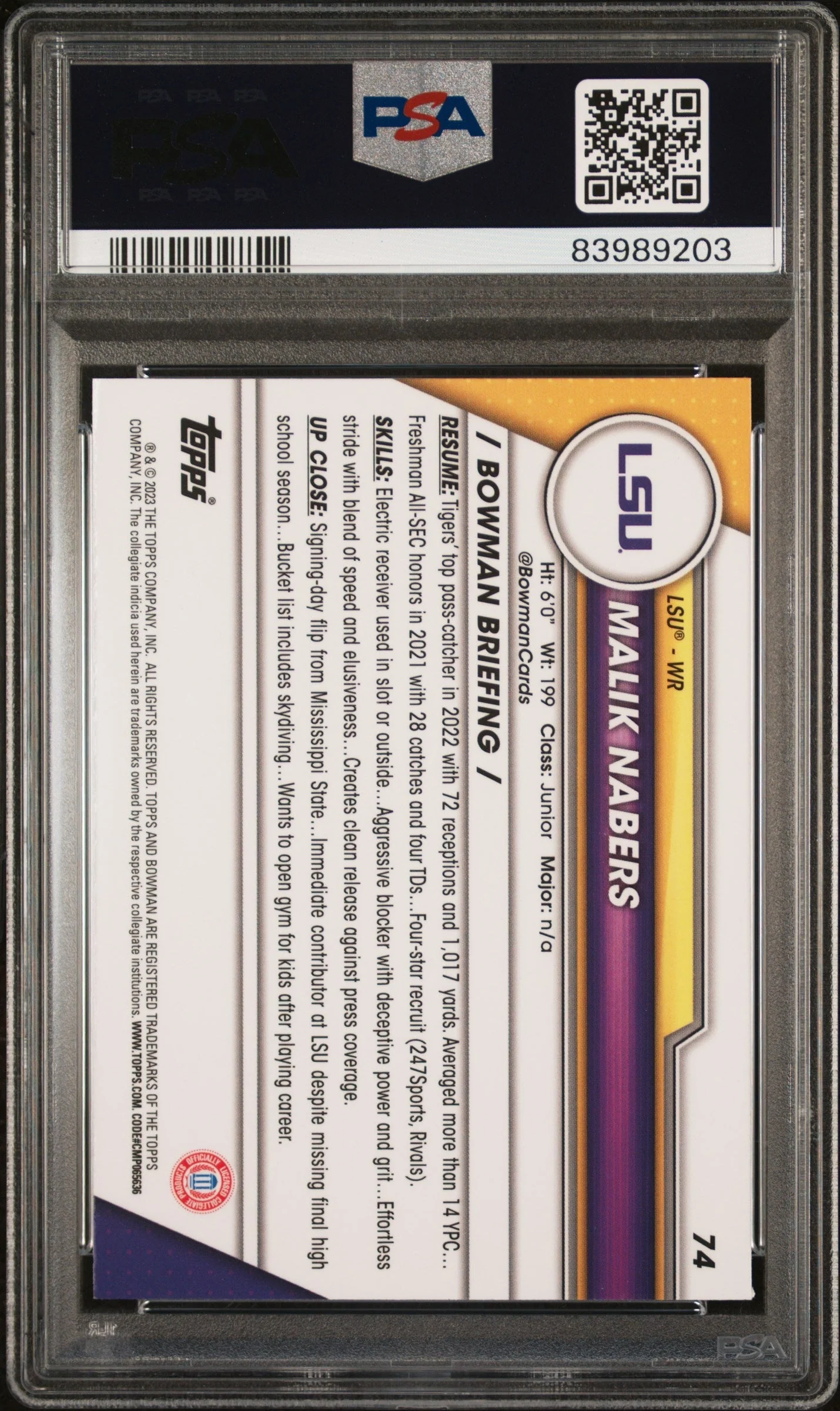Graded 2023 Topps Bowman U Chrome Malik Nabers #74 Rookie RC Football Card PSA 10 Gem Mint - Image 2