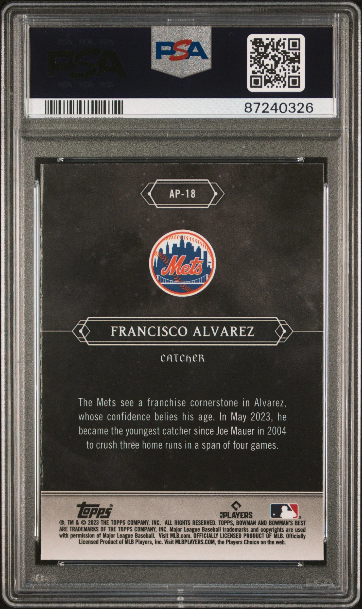 Graded 2023 Topps Bowmans Best Francisco Alvarez #AP18 Astral Projections Rookie RC Baseball Card PSA 10 Gem Mint - Image 2
