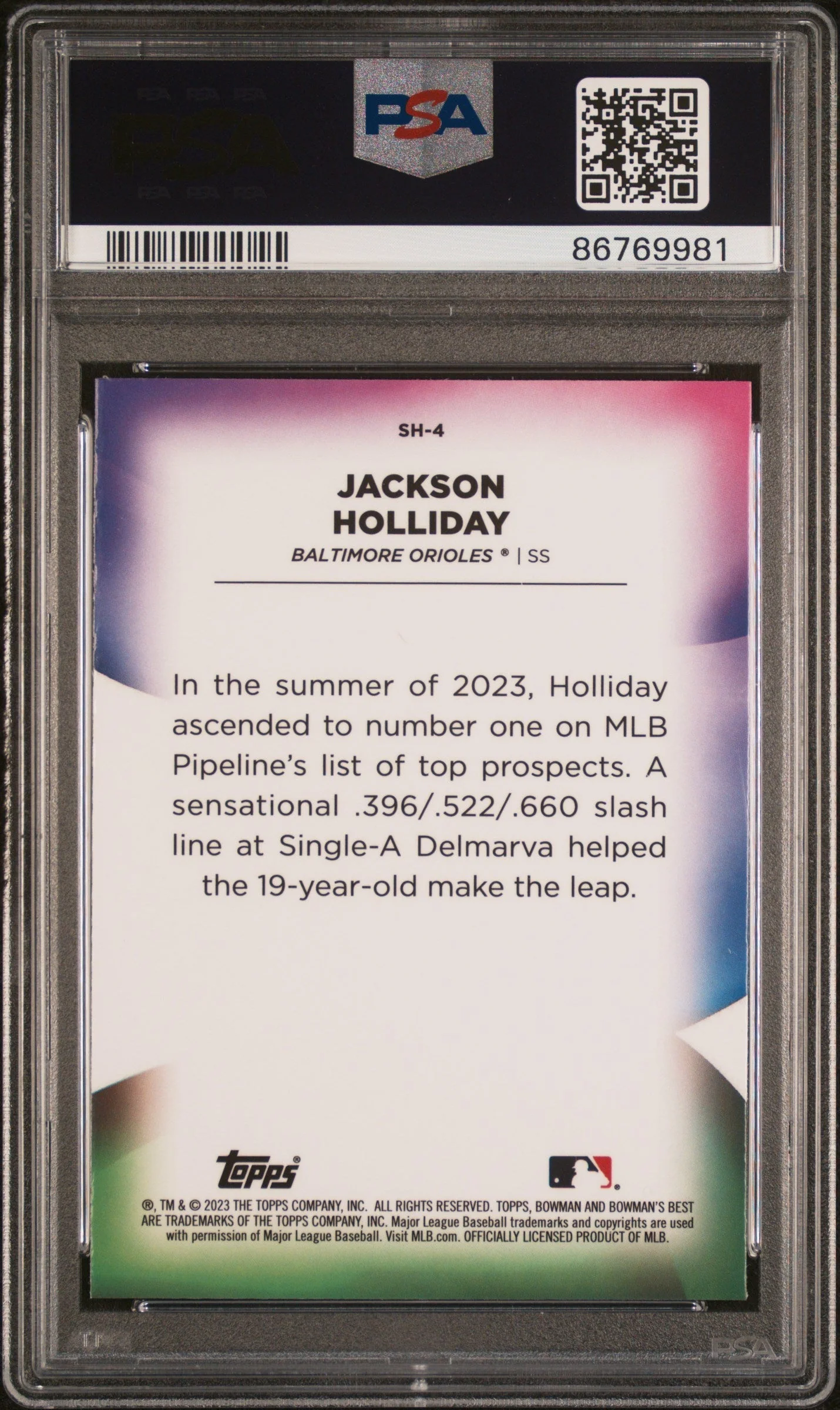 Graded 2023 Topps Bowmans Best Jackson Holliday #SH4 Shellacked Rookie RC Baseball Card PSA 10 Gem Mint - Image 2