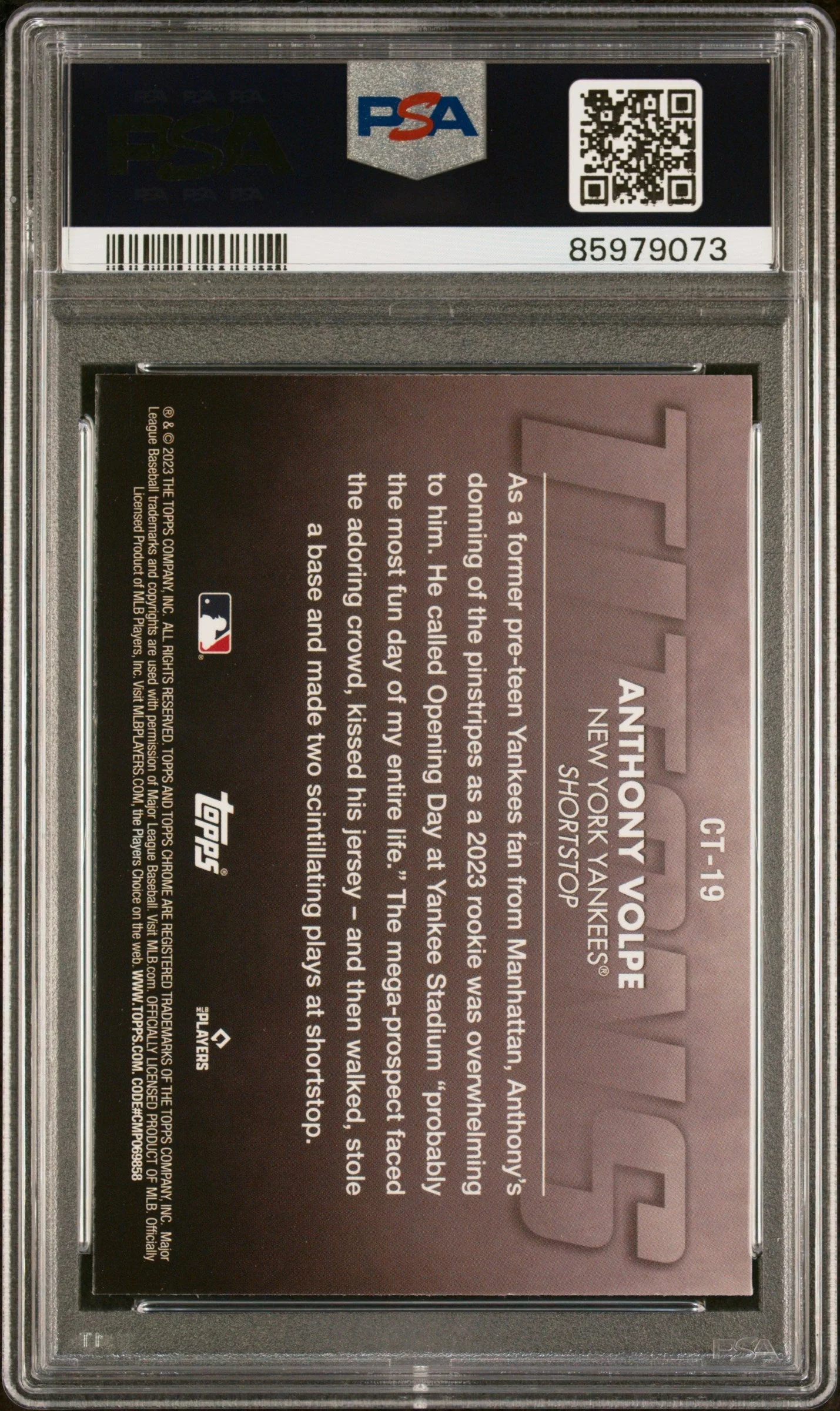Graded 2023 Topps Chrome Anthony Volpe #CT19 Titans Rookie RC Baseball Card PSA 10 Gem Mint - Image 2