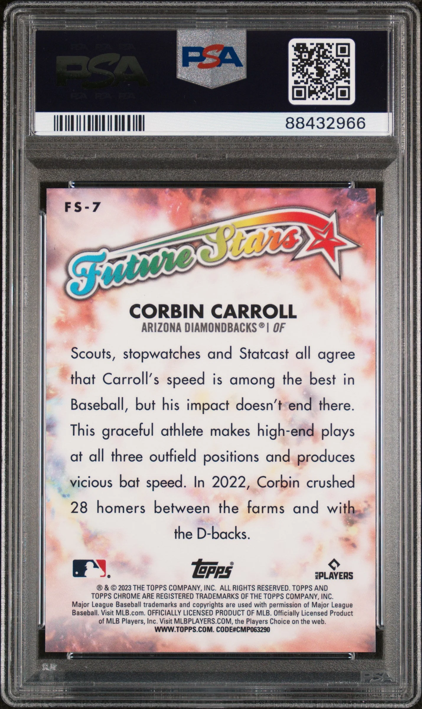Graded 2023 Topps Chrome Logofractor Edition Corbin Carroll #FS7 Rookie RC Baseball Card PSA 10 Gem Mint - Image 2