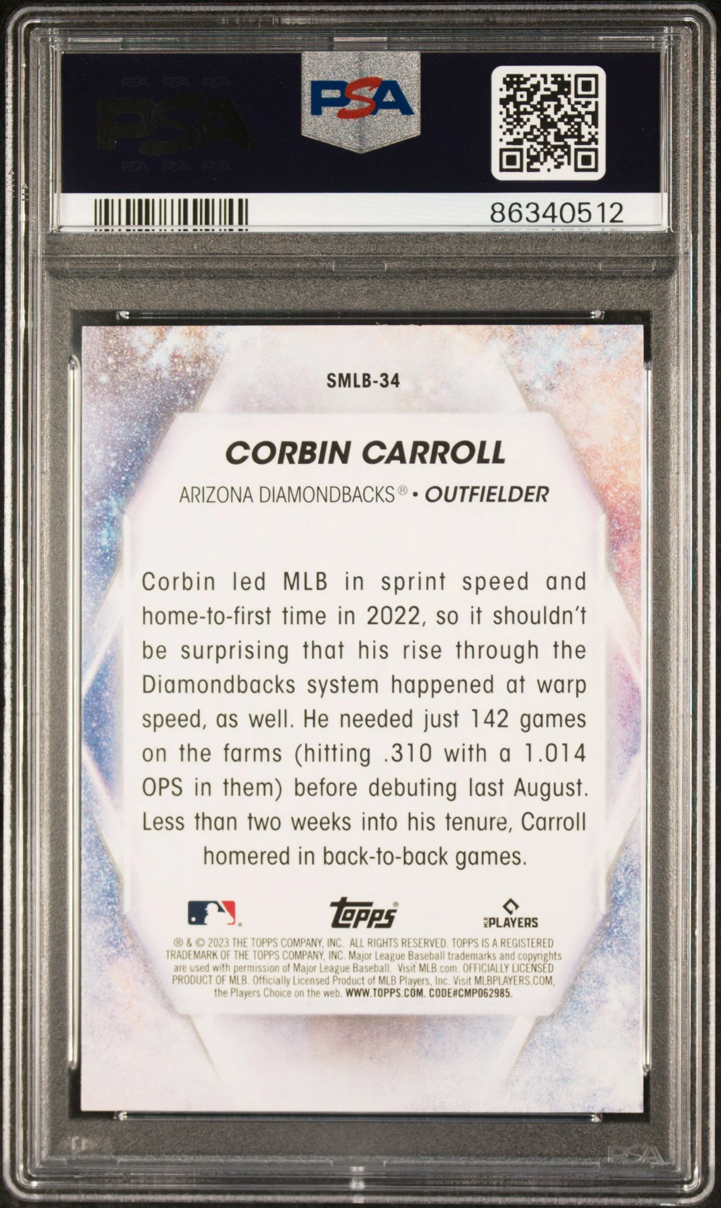 Graded 2023 Topps Corbin Carroll #SMLB34 Stars of MLB Rookie RC Baseball Card PSA 10 Gem Mint - Image 2