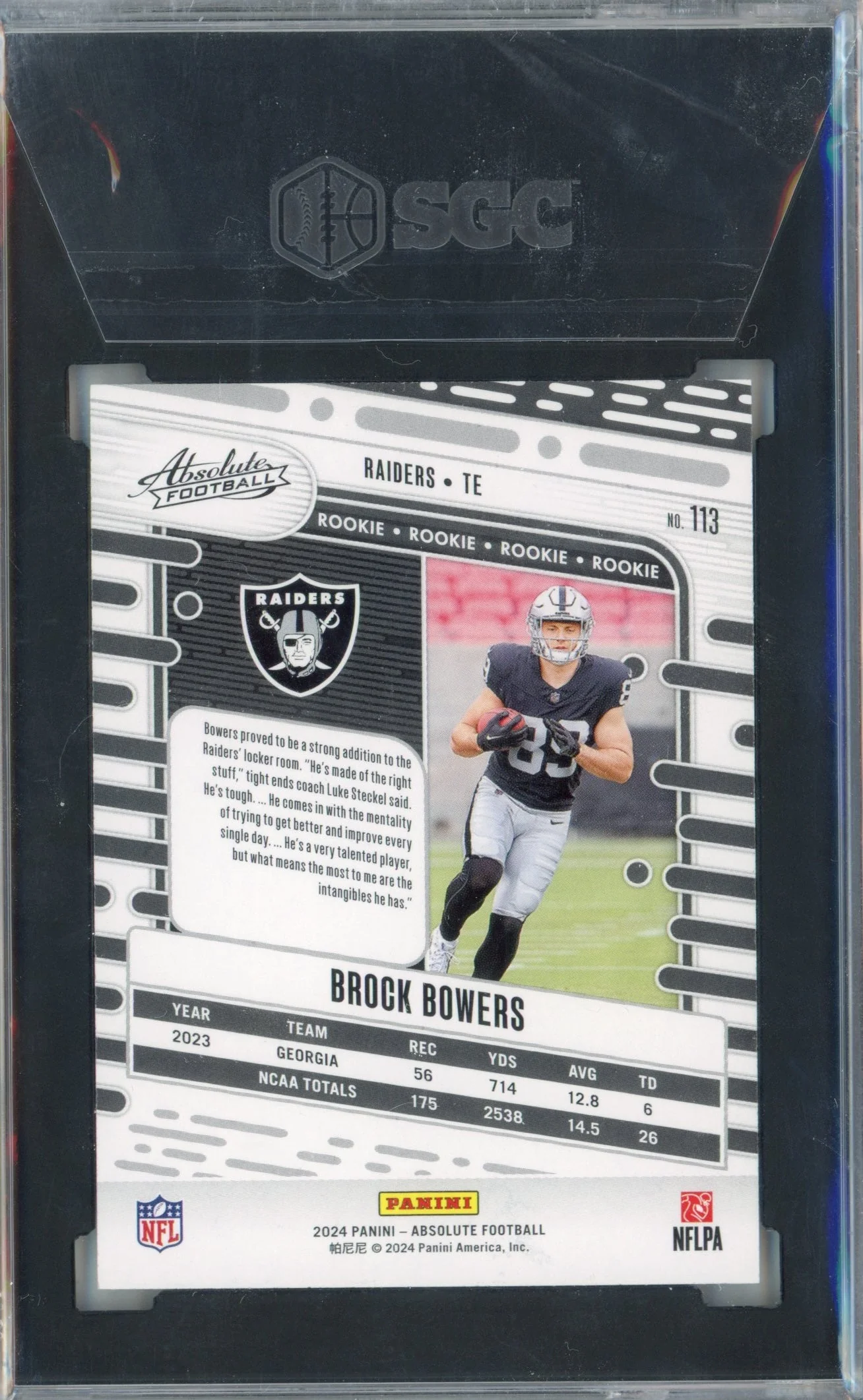 Graded 2024 Panini Absolute Brock Bowers #113 Retail Rookie RC Football Card SGC 10 Gem Mint - Image 2