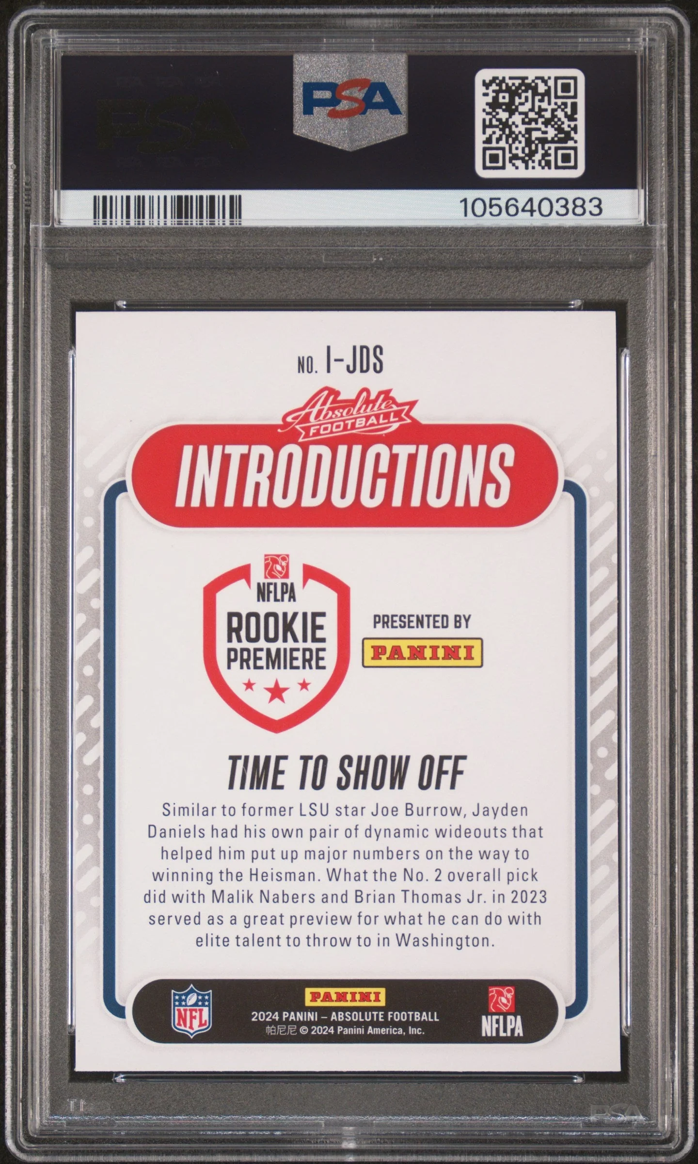 Graded 2024 Panini Absolute Jayden Daniels #IJDS Introductions Rookie RC Football Card PSA 10 Gem Mint - Image 2