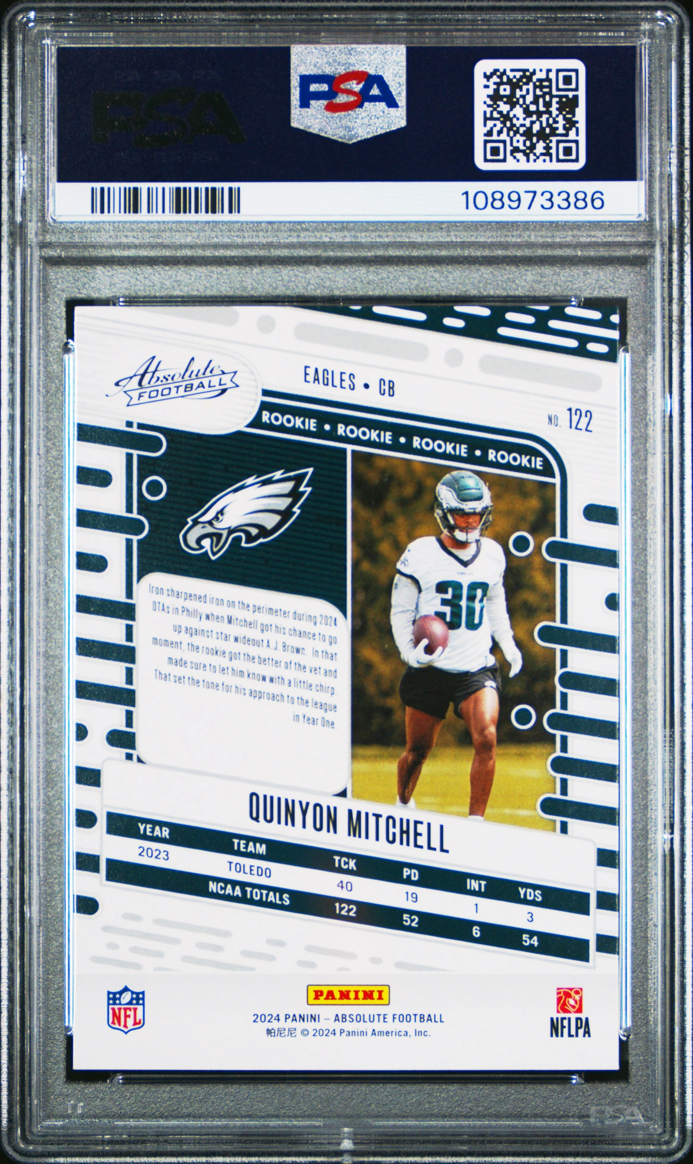 Graded 2024 Panini Absolute Quinyon Mitchell #122 Rookie RC Football Card PSA 10 Gem Mint - Image 2