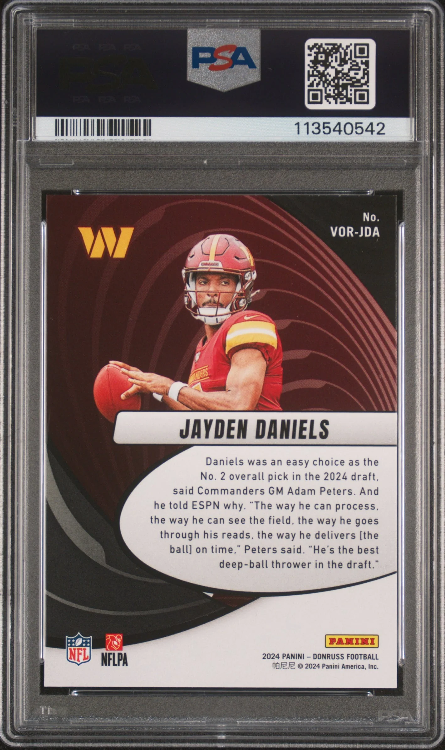 Graded 2024 Panini Donruss Jayden Daniels #VORJDA Vortex Rookie RC Football Card PSA 10 Gem Mint - Image 2