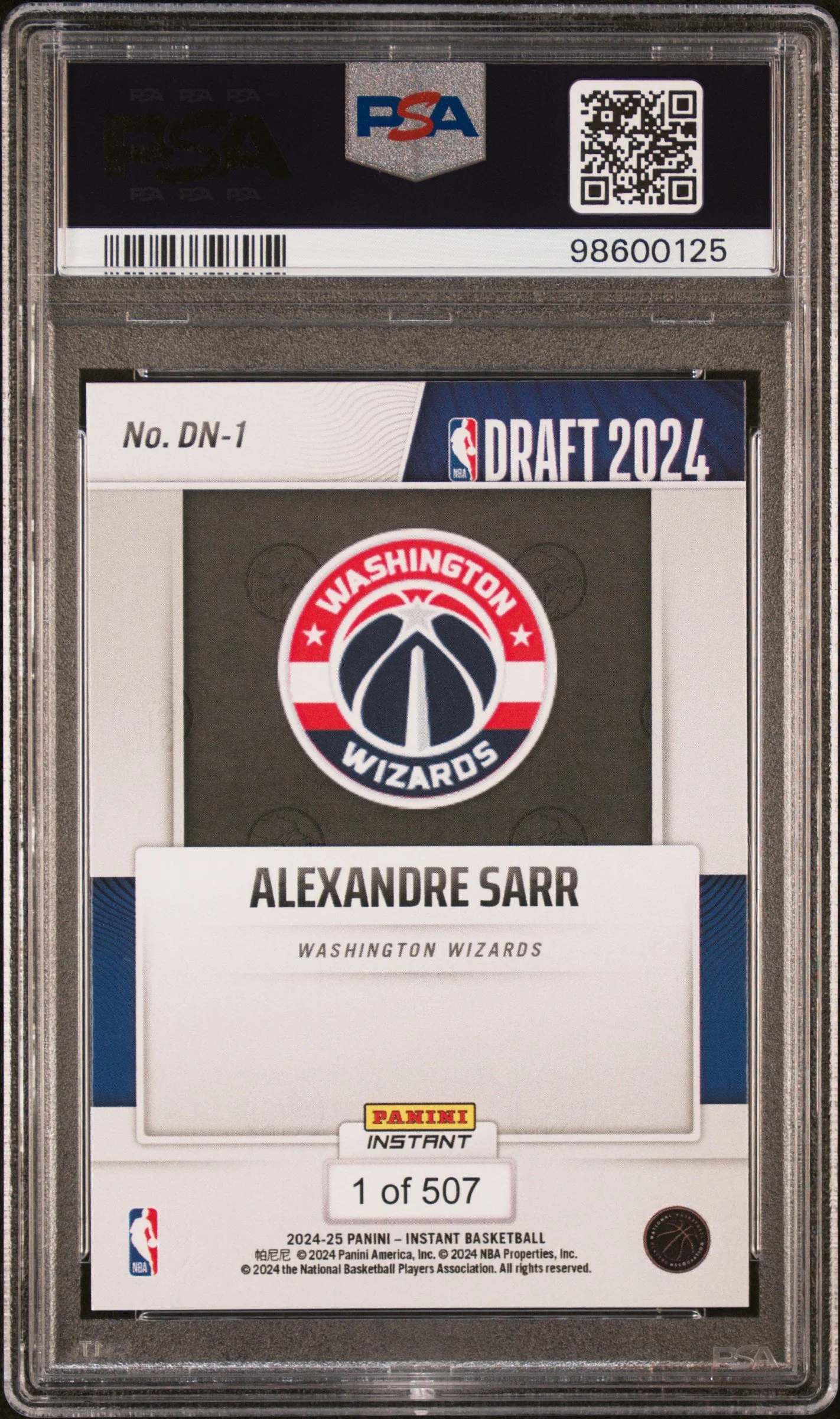 Graded 2024 Panini Instant NBA Alexandre Sarr #DN1 Draft Night Rookie RC Basketball Card PSA 9 Mint - Image 2