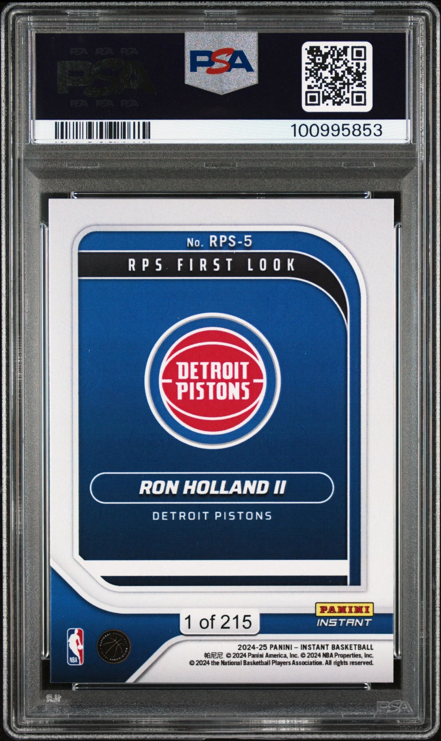 Graded 2024 Panini Instant NBA Ron Holland II #5 RPS First Look Rookie RC Basketball Card PSA 9 Mint - Image 2