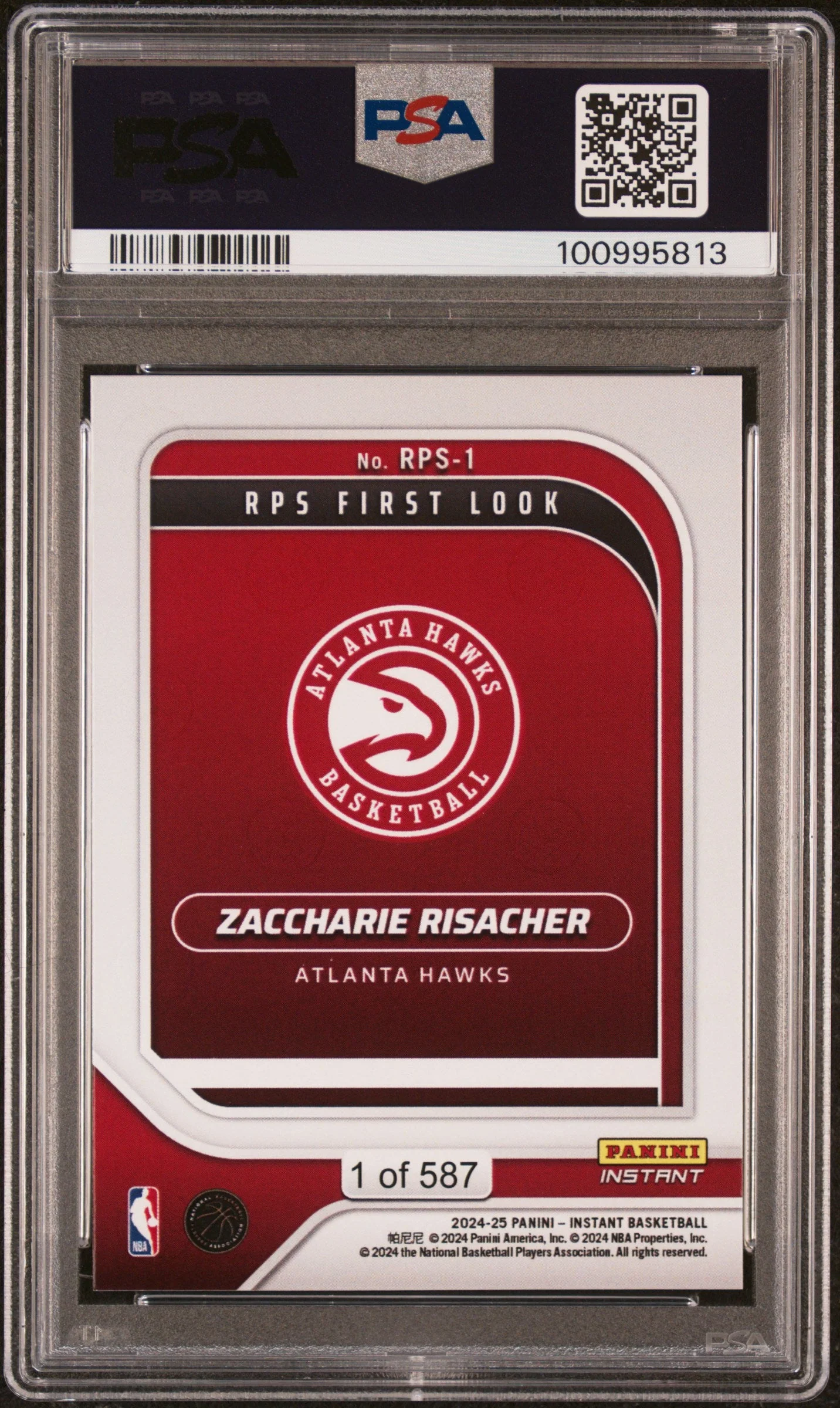 Graded 2024 Panini Instant NBA Zaccharie Risacher #1 RPS First Look Rookie RC Basketball Card PSA 10 Gem Mint - Image 2