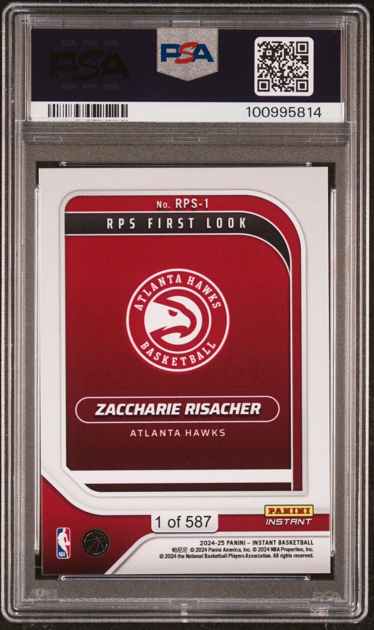 Graded 2024 Panini Instant NBA Zaccharie Risacher #1 RPS First Look Rookie RC Basketball Card PSA 9 Mint - Image 2