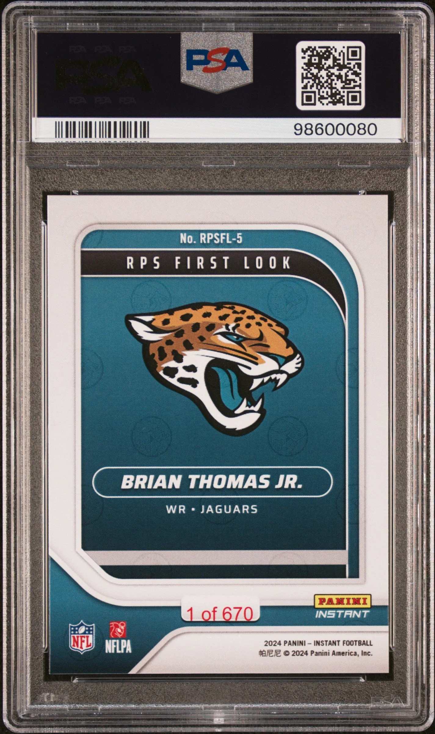 Graded 2024 Panini Instant NFL Brian Thomas Jr #RPSFL5 RPS First Look Rookie RC Football Card PSA 10 Gem Mint - Image 2