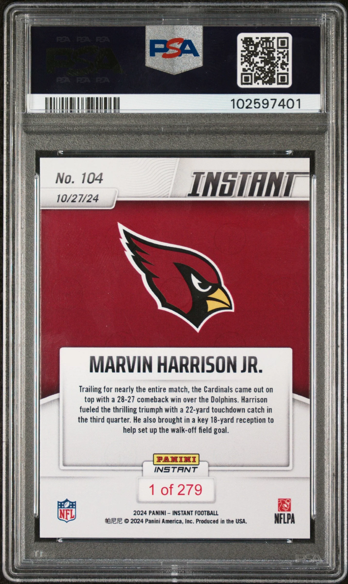 Graded 2024 Panini Instant NFL Marvin Harrison Jr #104 Rookie RC Football Card PSA 10 Gem Mint - Image 2