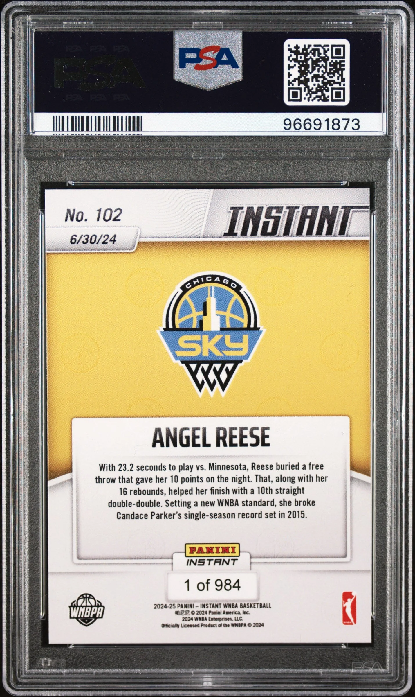 Graded 2024 Panini Instant WNBA Angel Reese #102 Rookie RC Basketball Card PSA 10 Gem Mint - Image 2