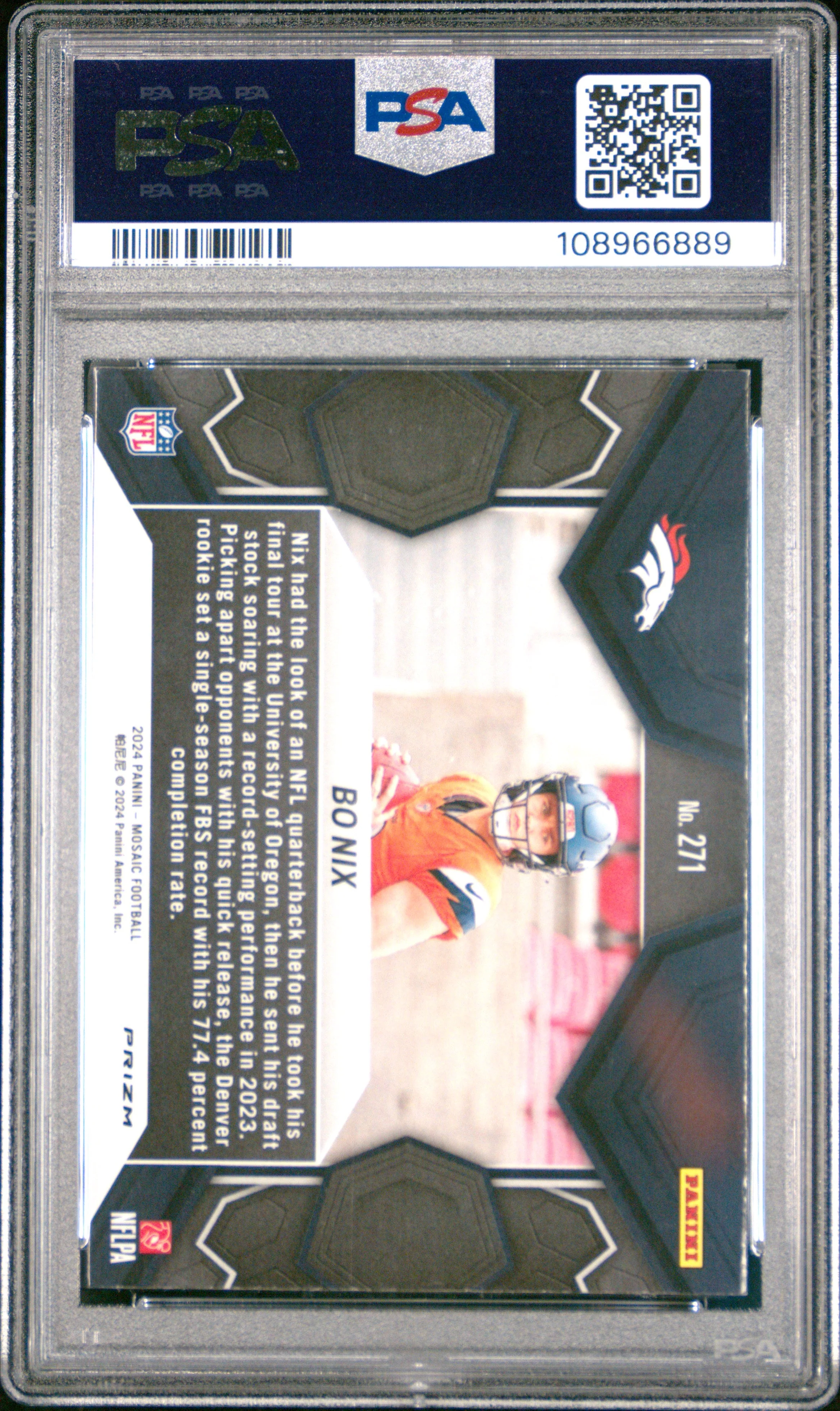 Graded 2024 Panini Mosaic Bo Nix #271 Reactive Blue Rookie RC Football Card PSA 10 Gem Mint - Image 2