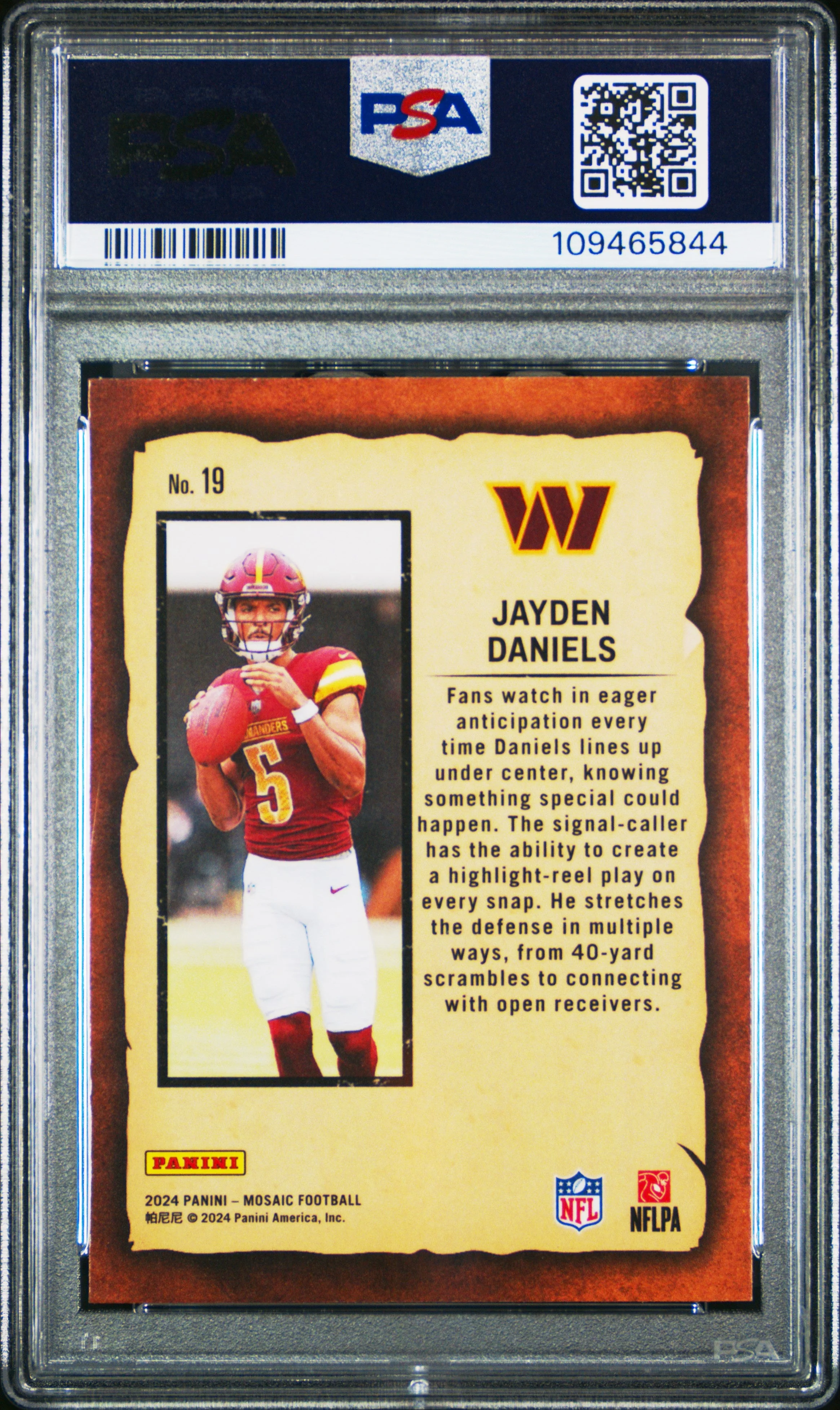 Graded 2024 Panini Mosaic Jayden Daniels #19 Notoriety Rookie RC Football Card PSA 10 Gem Mint - Image 2