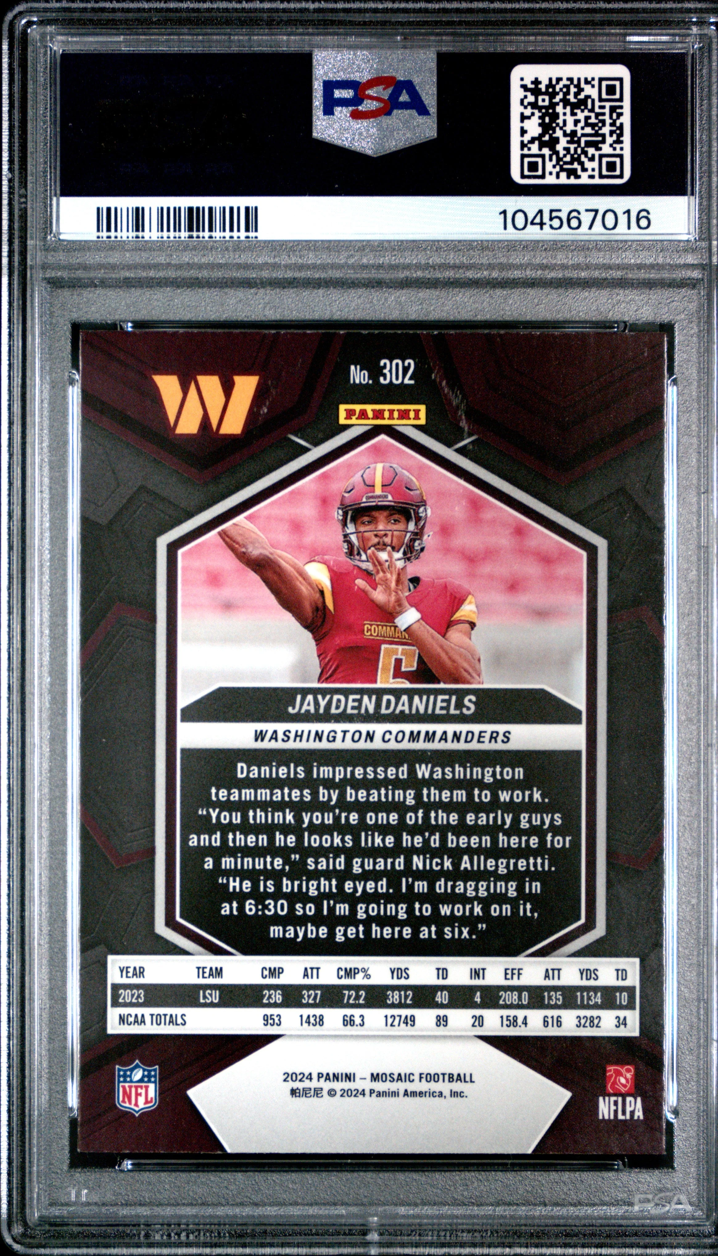 Graded 2024 Panini Mosaic Jayden Daniels #302 Rookie RC Football Card PSA 10 Gem Mint - Image 2
