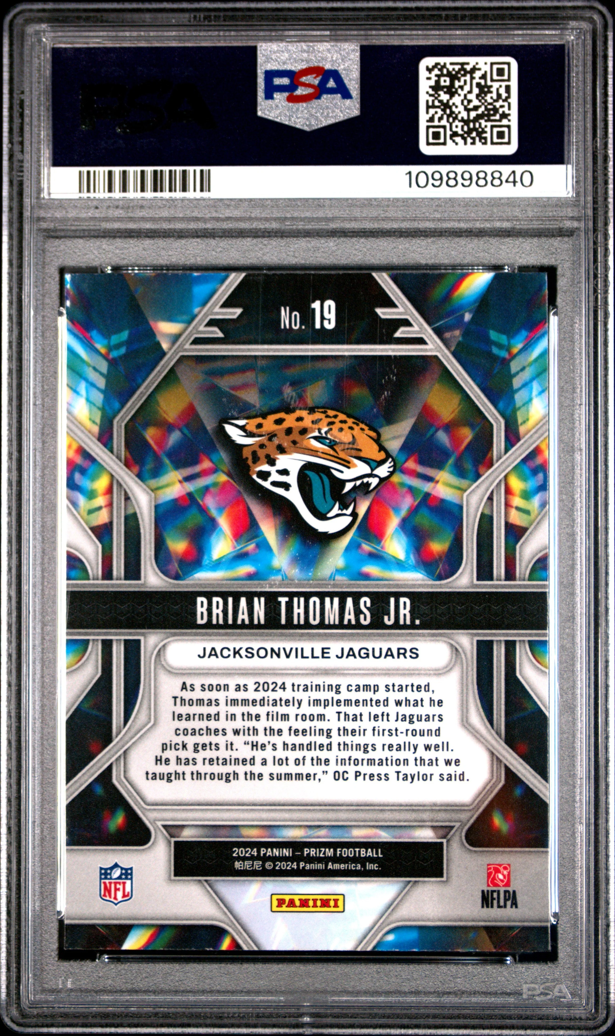 Graded 2024 Panini Prizm Brian Thomas Jr #19 Prizmatic Rookie RC Football Card PSA 10 Gem Mint - Image 2