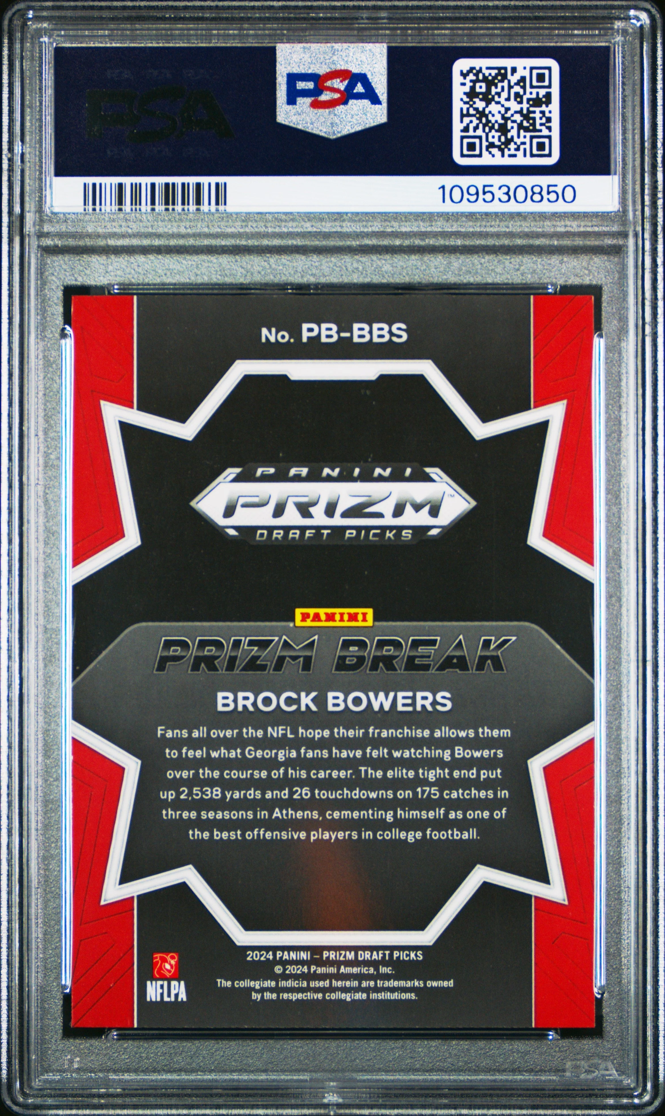 Graded 2024 Panini Prizm Draft Picks Brock Bowers #PBBBS Prizm Break Rookie RC Football Card PSA 10 Gem Mint - Image 2