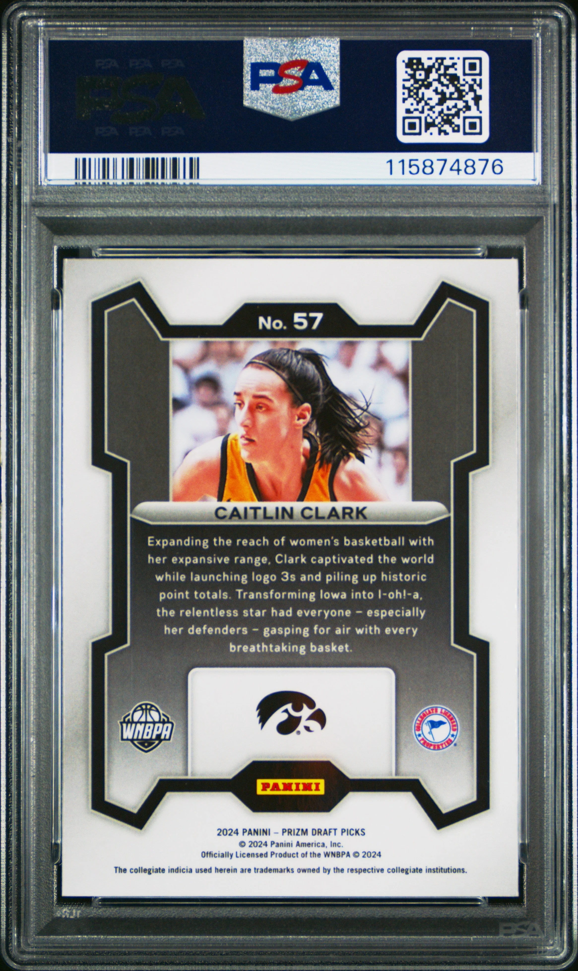 Graded 2024 Panini Prizm Draft Picks Caitlin Clark #57 Rookie RC Basketball Card PSA 10 Gem Mint - Image 2