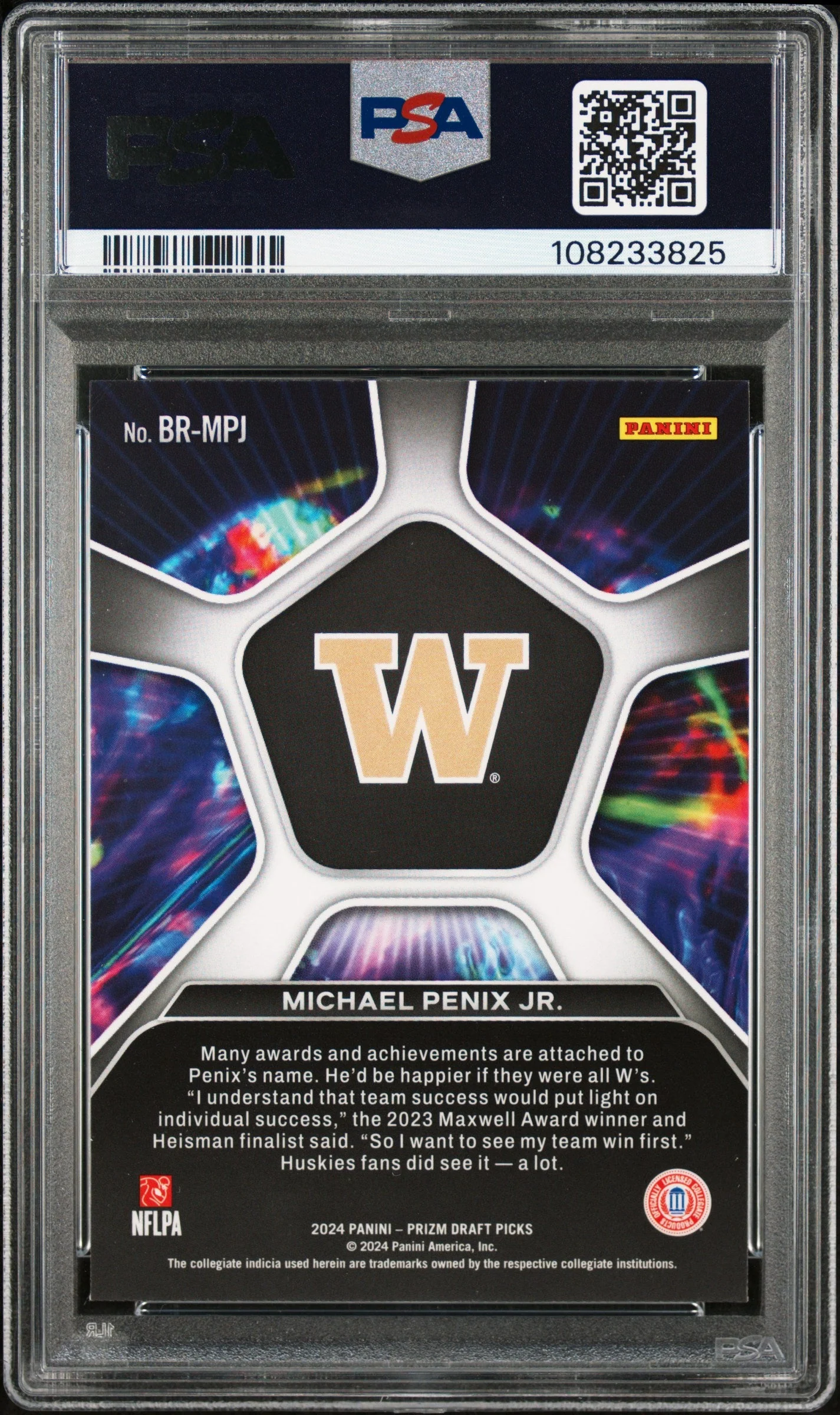 Graded 2024 Panini Prizm Draft Picks Michael Penix Jr #BRMPJ Brilliance Rookie RC Football Card PSA 10 Gem Mint - Image 2