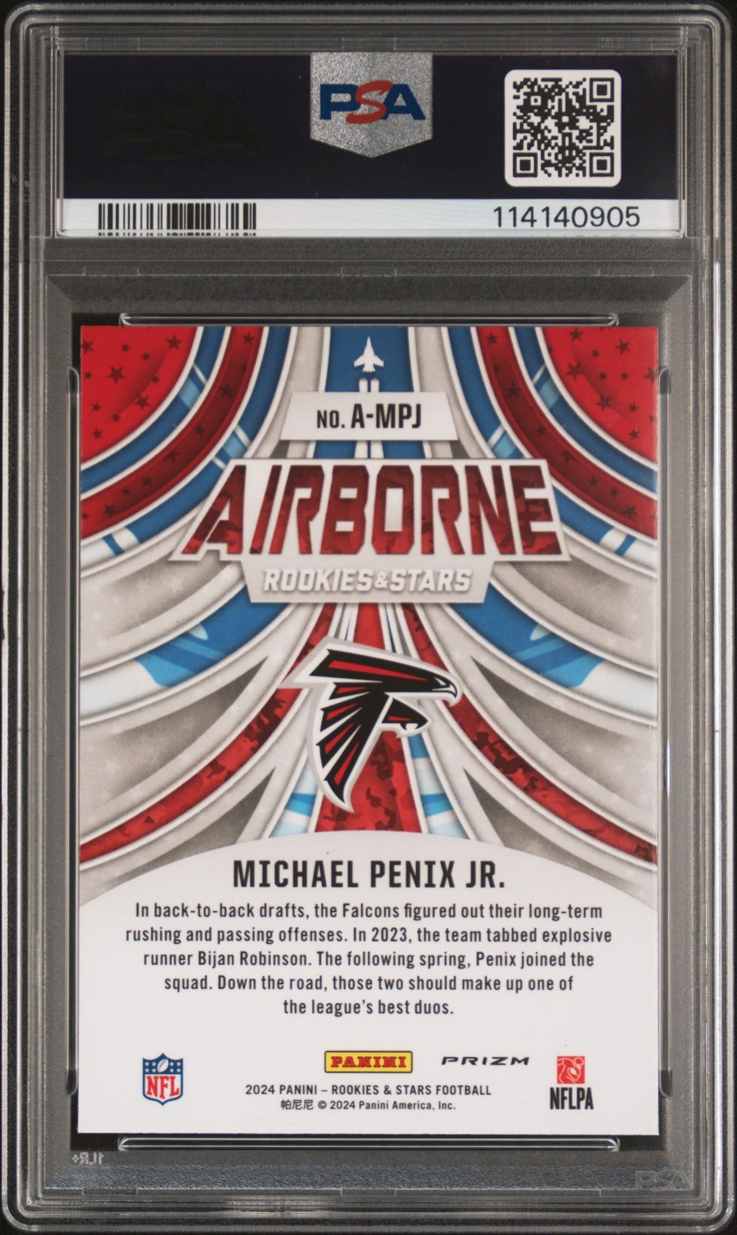Graded 2024 Panini Rookies & Stars Michael Penix Jr #AMPJ Airborne Red Plaid Rookie RC Football Card PSA 10 Gem Mint - Image 2