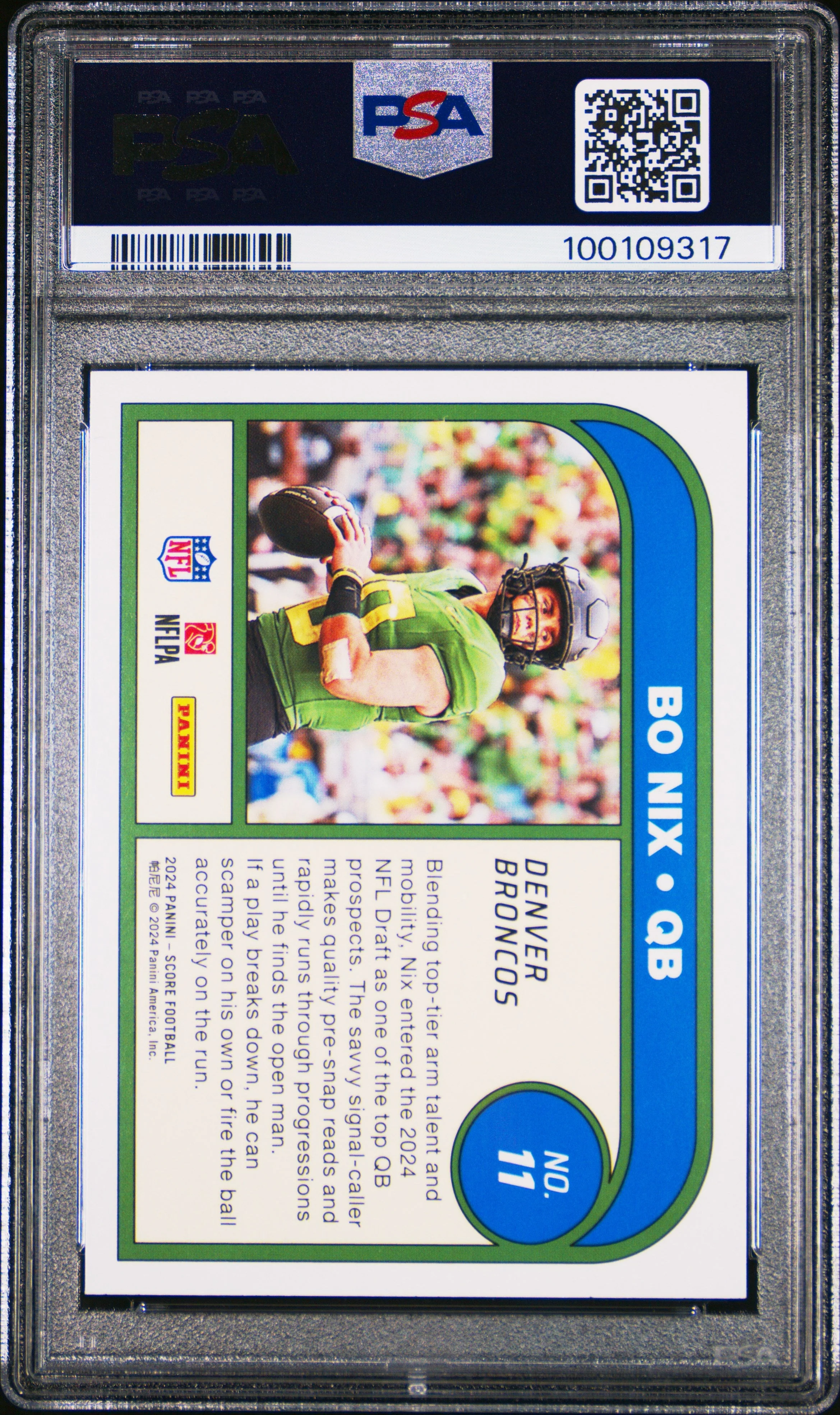 Graded 2024 Panini Score Bo Nix #11 Protential Rookie RC Football Card PSA 10 Gem Mint - Image 2